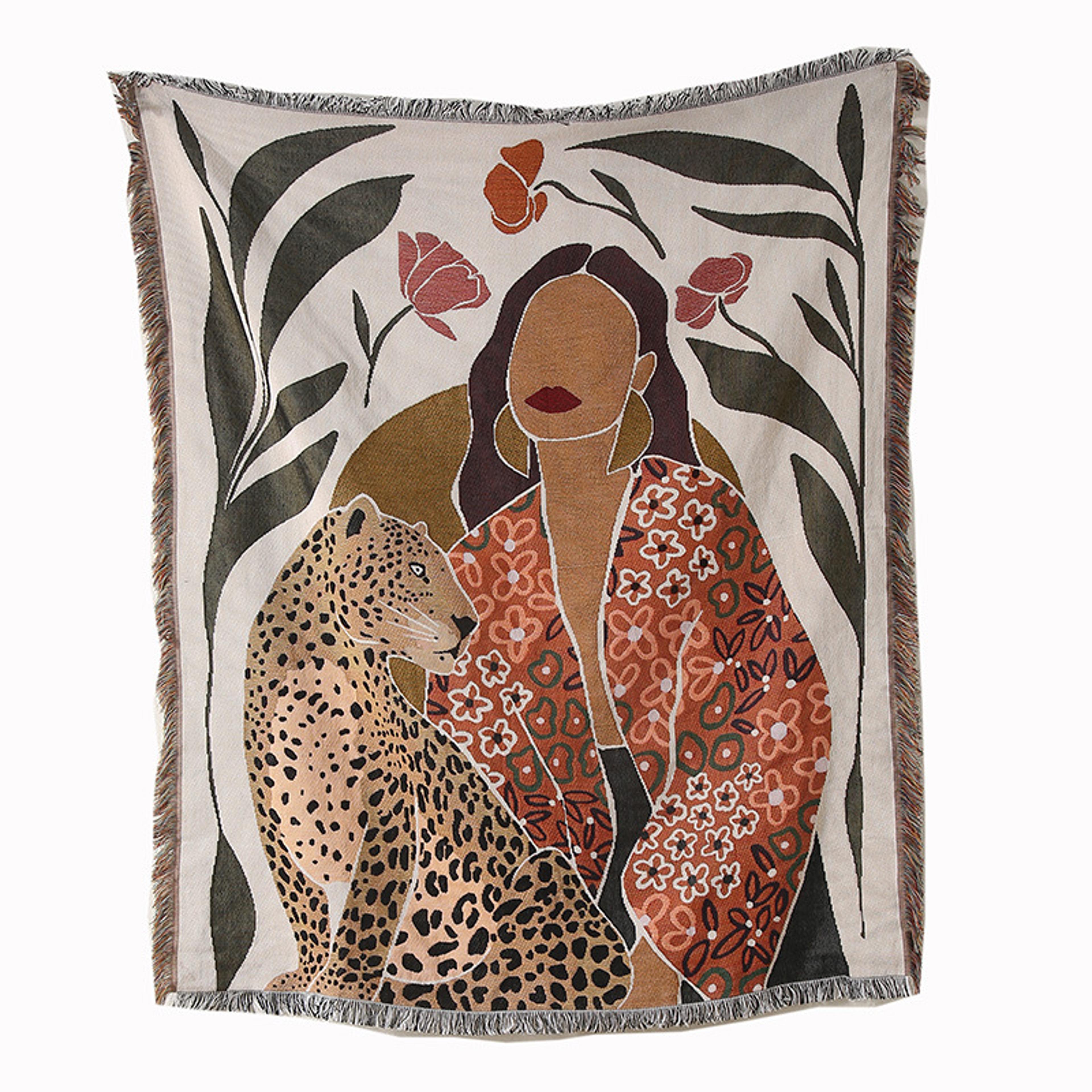 leopard throw blanket with tassels soft boho throw blanket for sofa, bed & beach