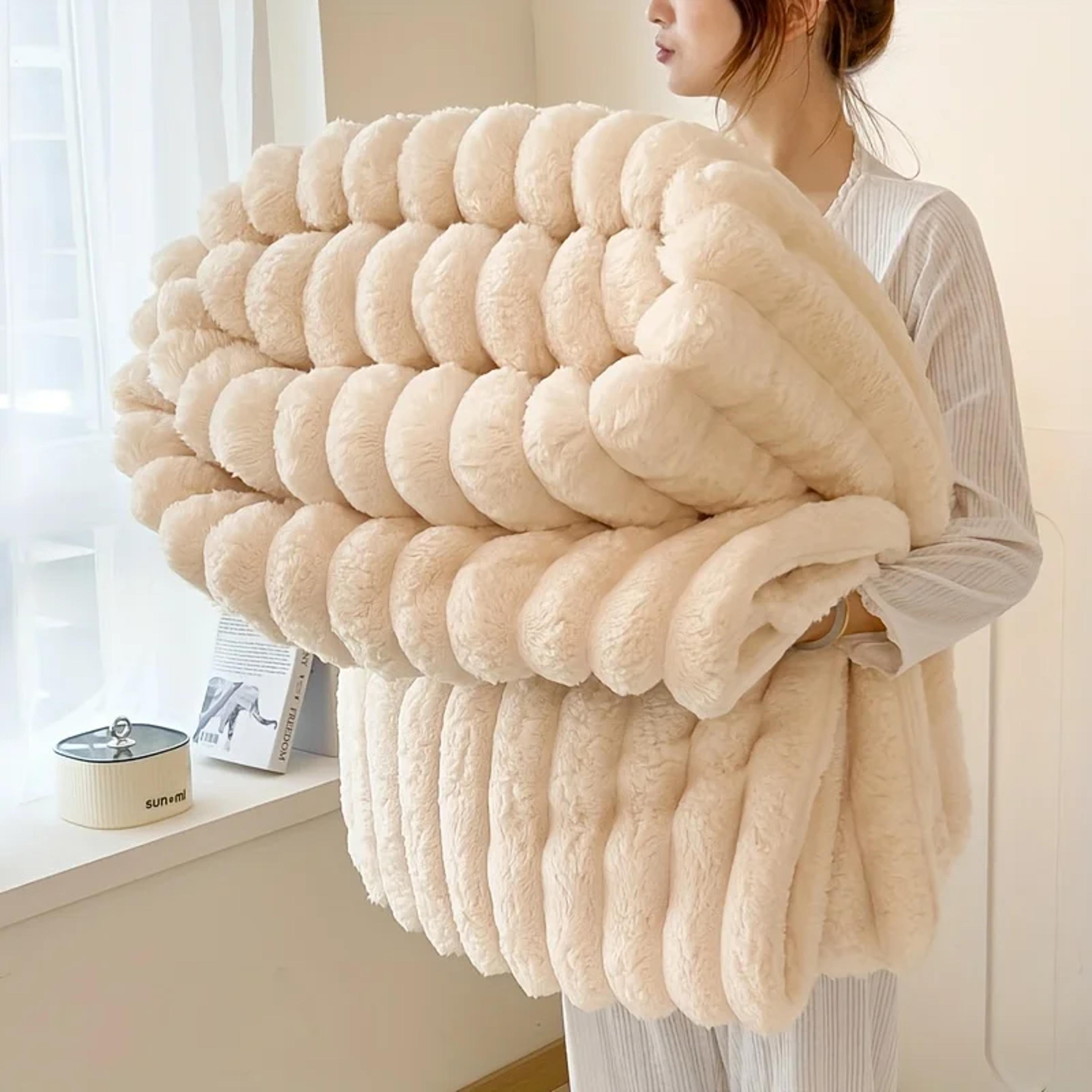 luxury rabbit velvet blanket thick flannel blanket for cozy winter comfort & home decor