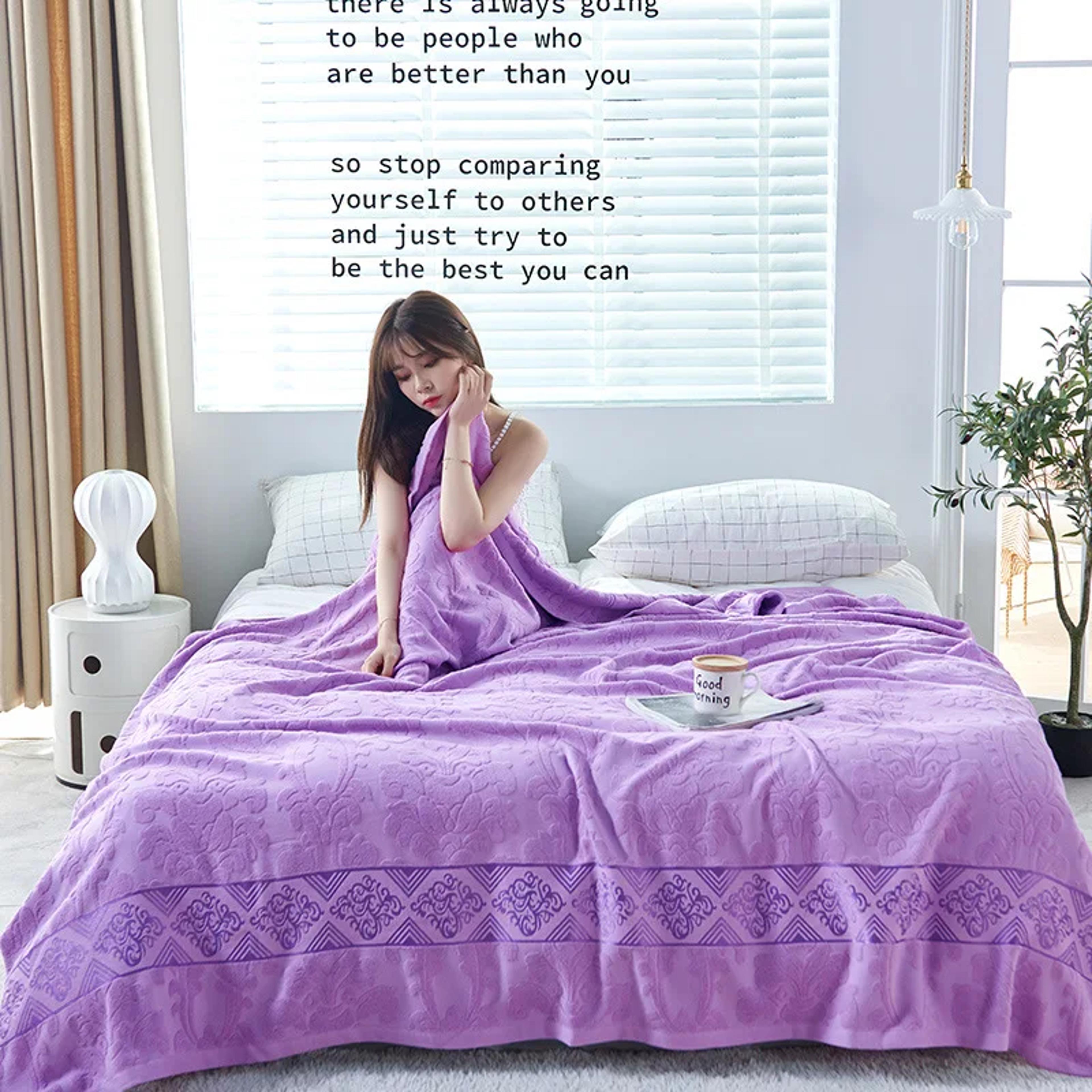 soft cotton throw blanket breathable jacquard blanket for bed, sofa & all season comfort