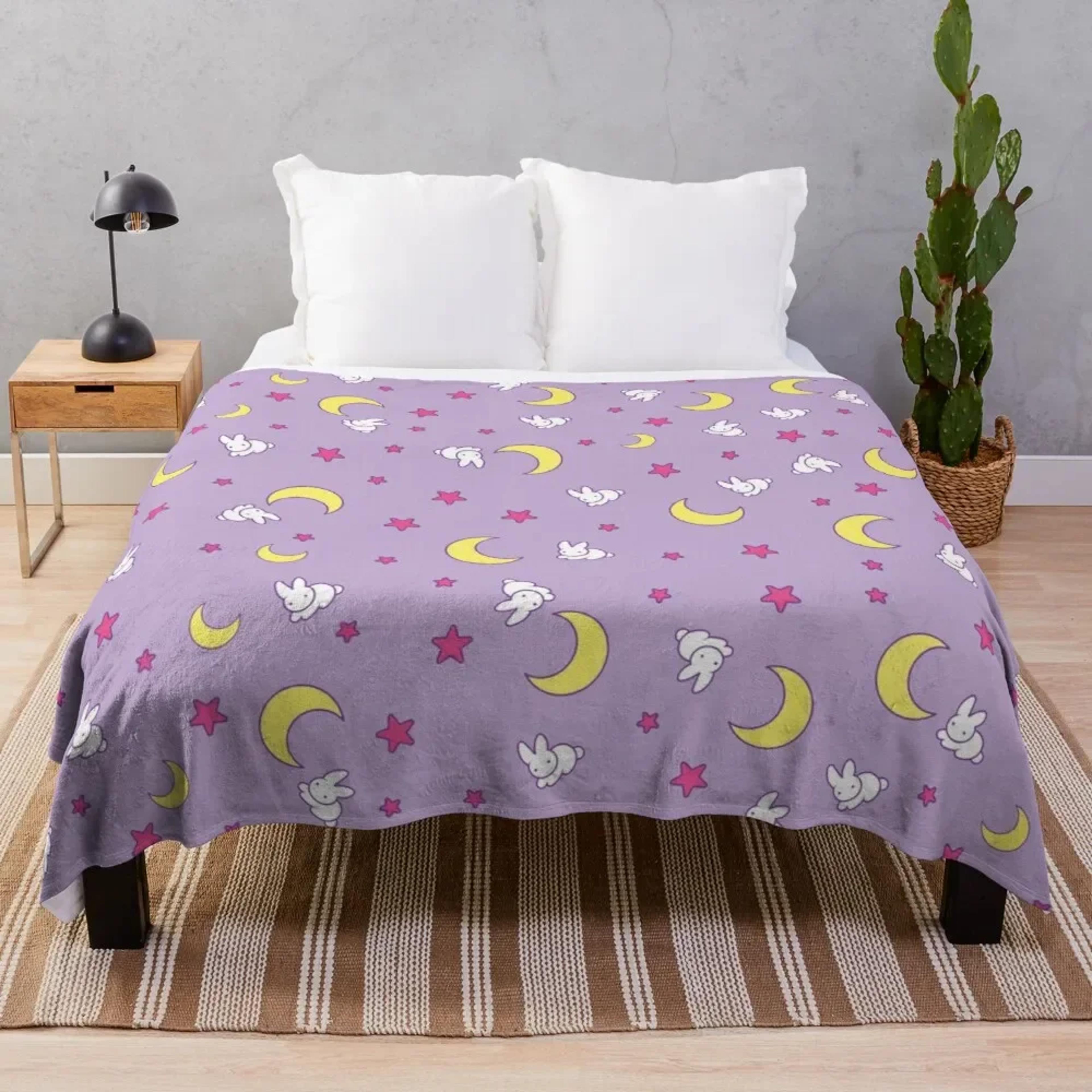 sailor moon blanket kawaii anime throw blanket with crescent moon bunny flannel design