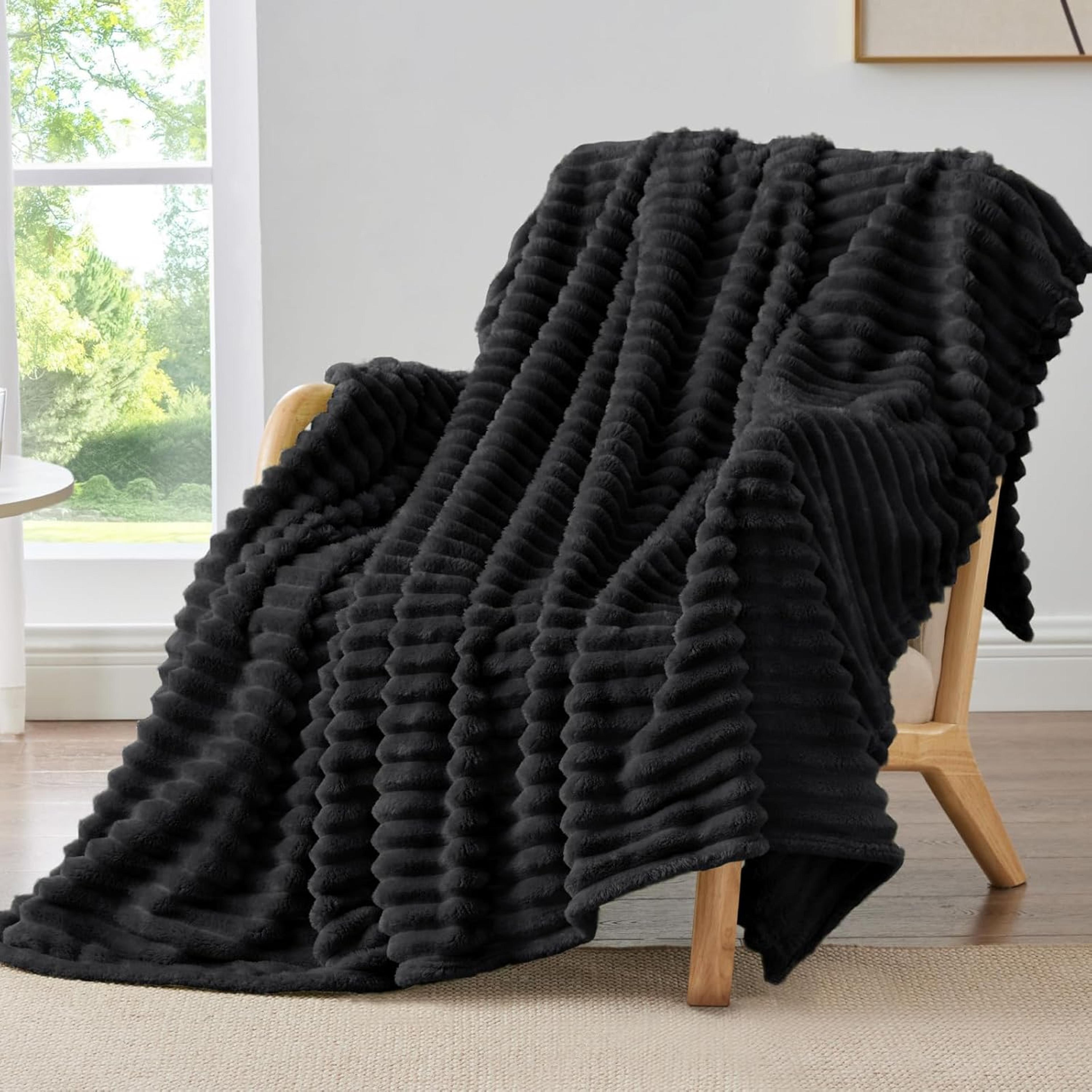 fleece throw blanket soft cozy striped couch blanket for sofa, bed & all season comfort