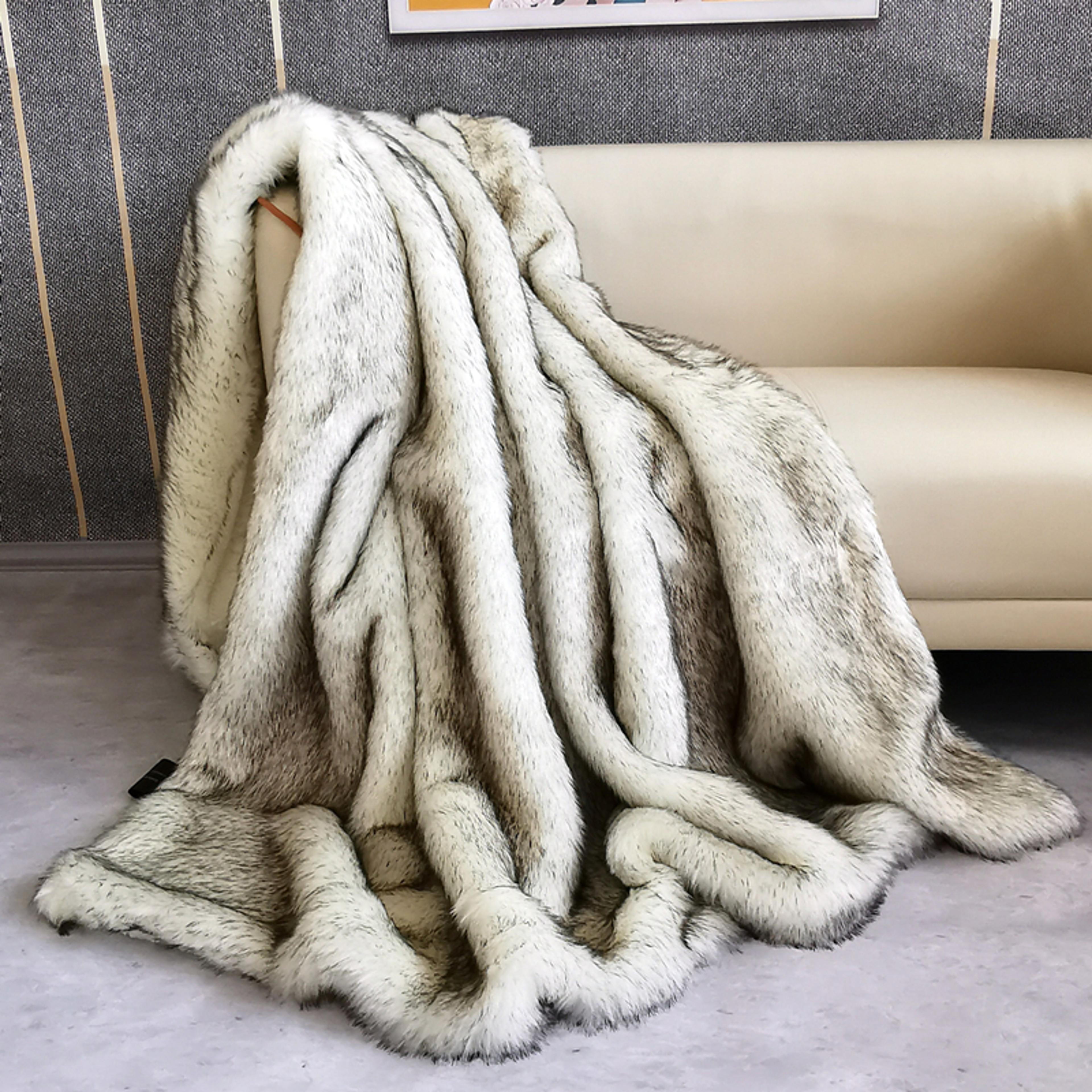 luxury faux fur blanket soft plush fox fur throw for sofa, bed & cozy winter comfort