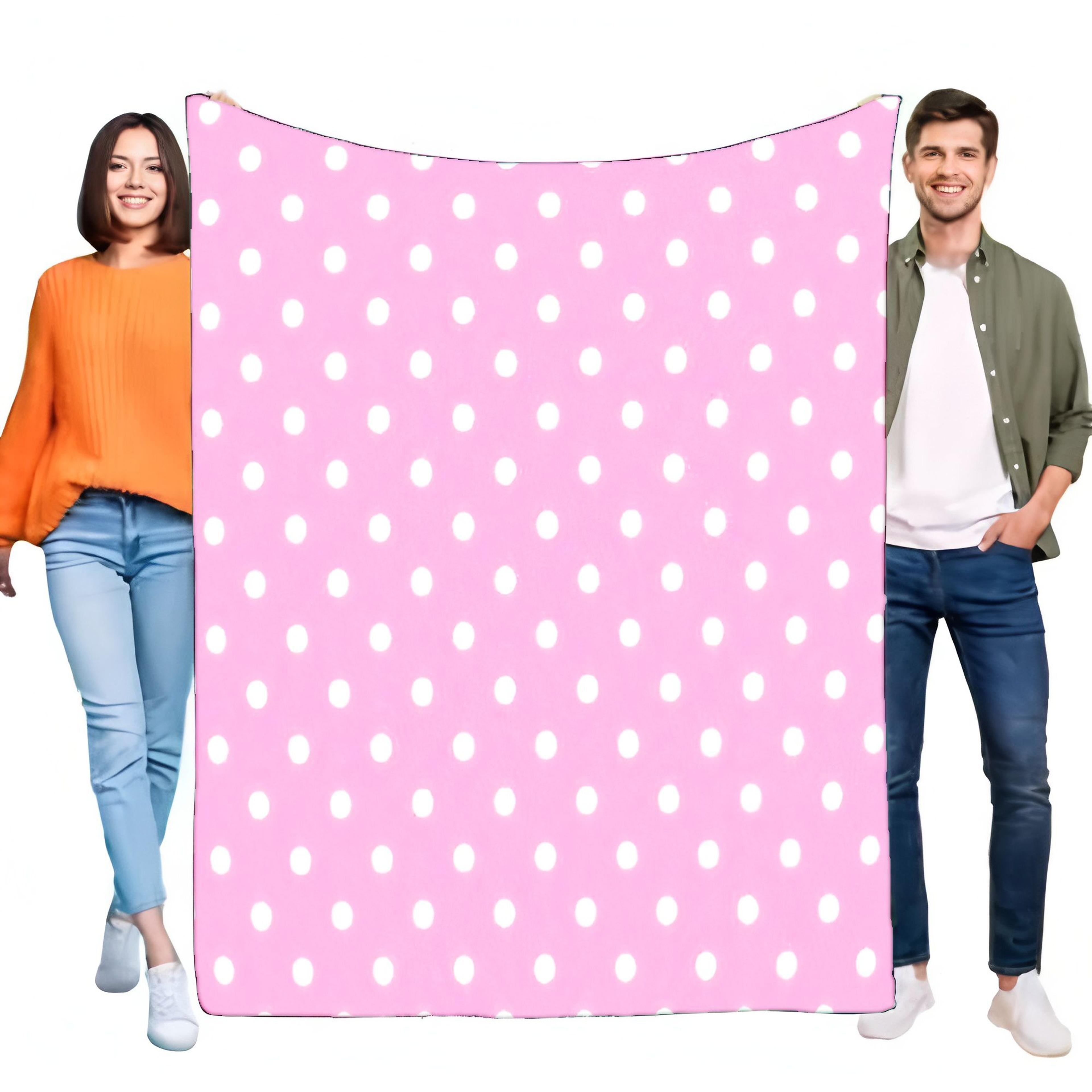 pink polka dot blanket soft throw blanket, lightweight flannel fleece blanket for sofa, bed & all seasons