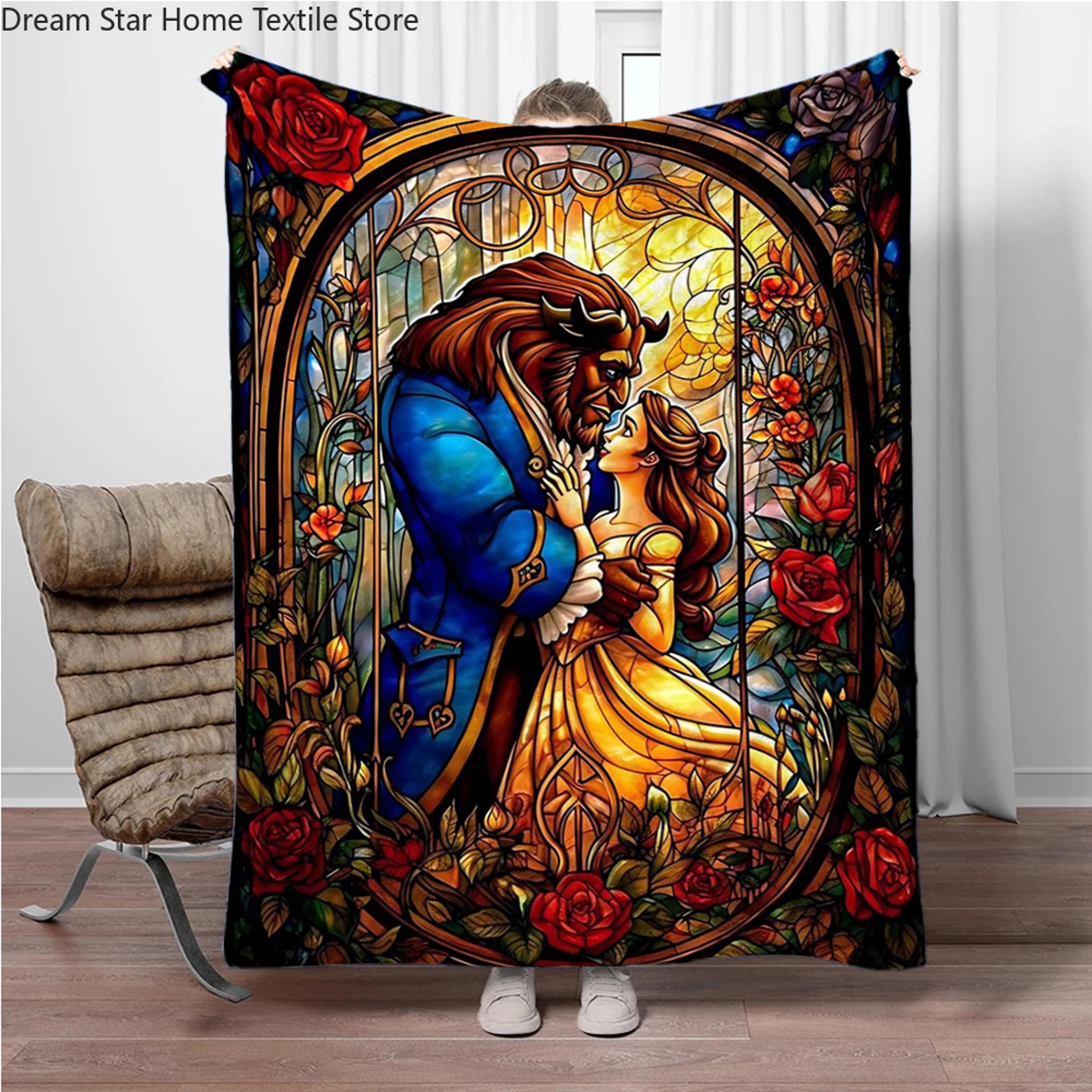beauty and the beast flannel throw blanket soft fleece cozy couch & bed blanket