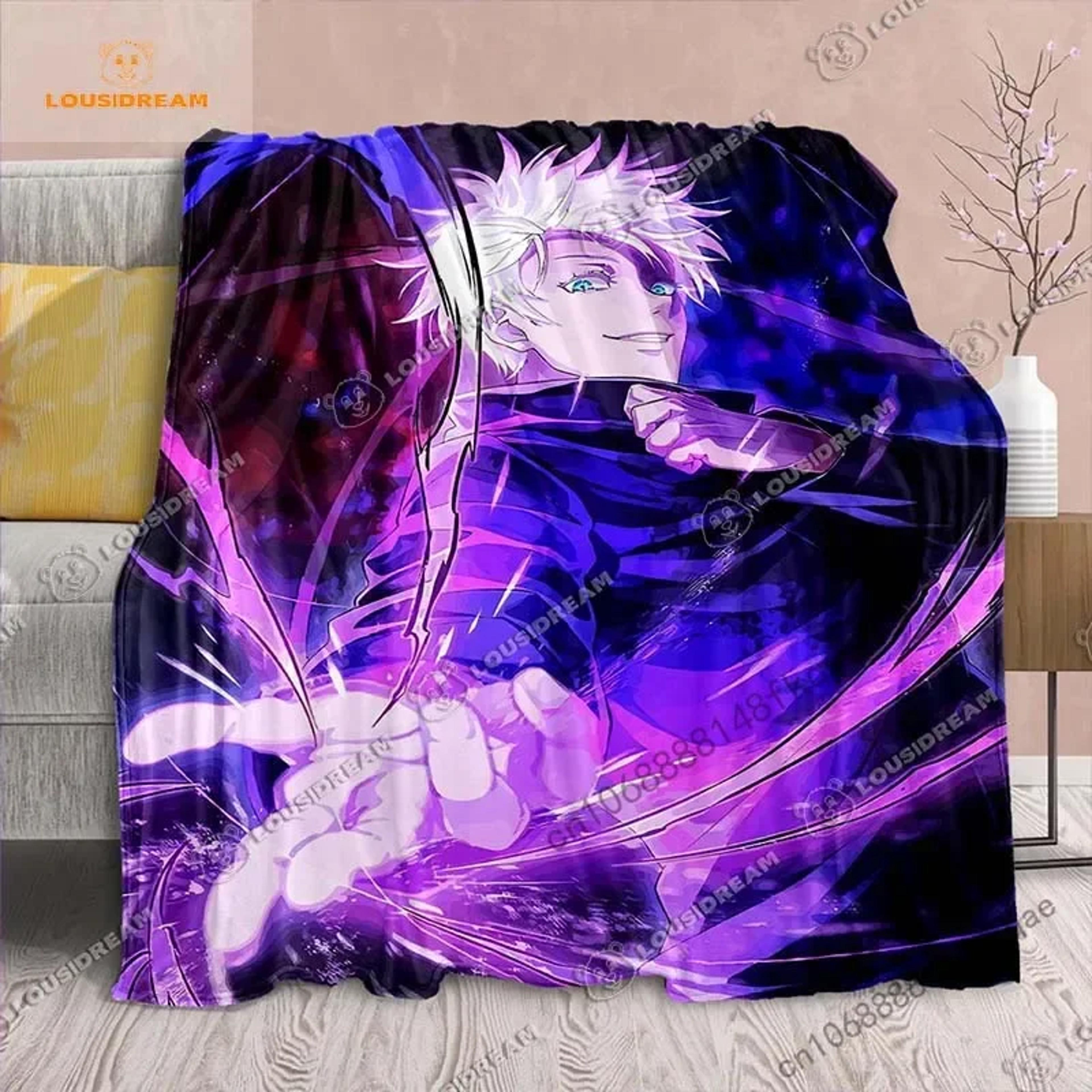 anime throw blanket soft flannel gojo & yuji cozy bed and travel blanket