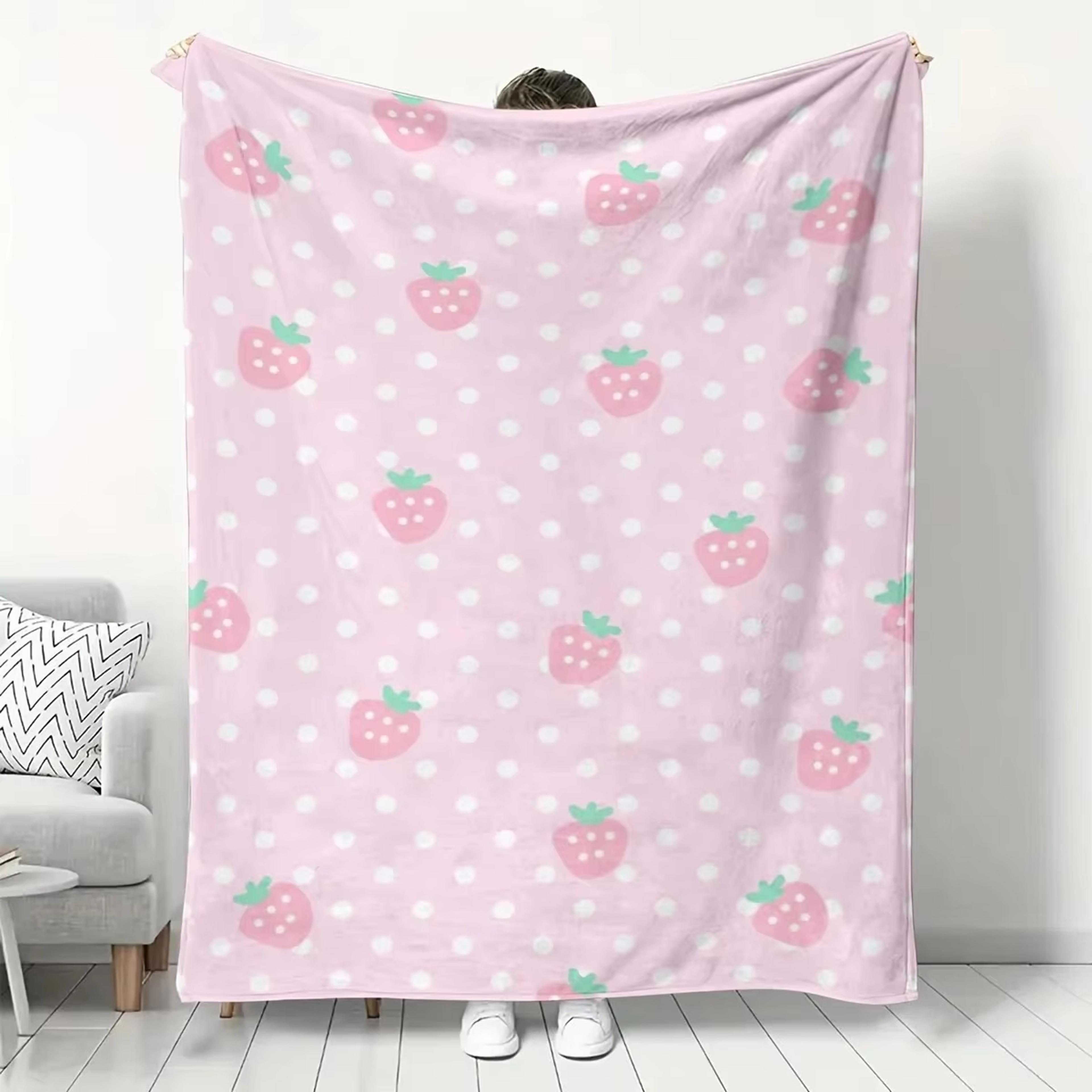sweet strawberry flannel blanket soft pink throw for cozy comfort & home decor
