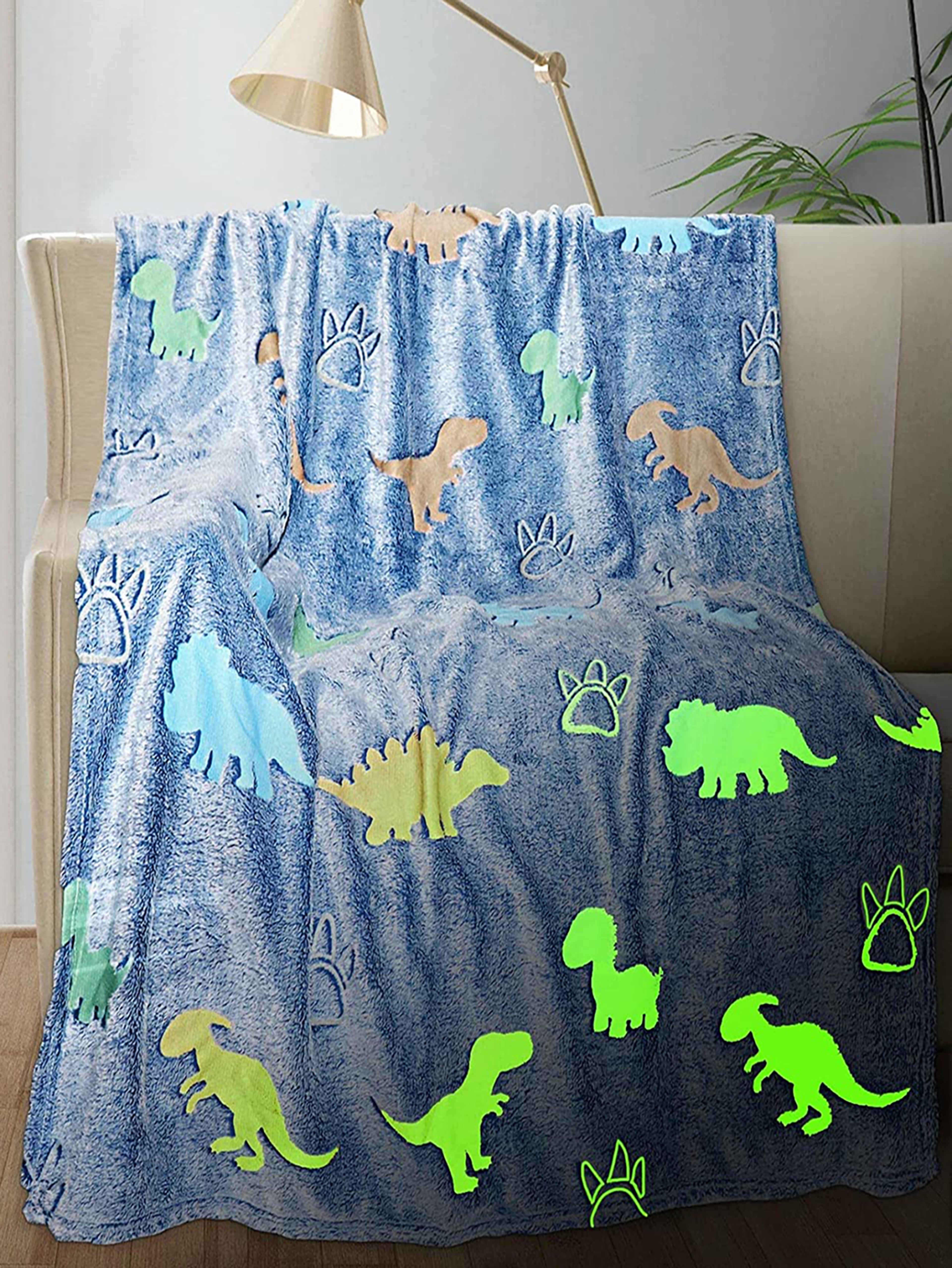 glow in the dark blanket for kids soft flannel unicorn & dinosaur throw blanket