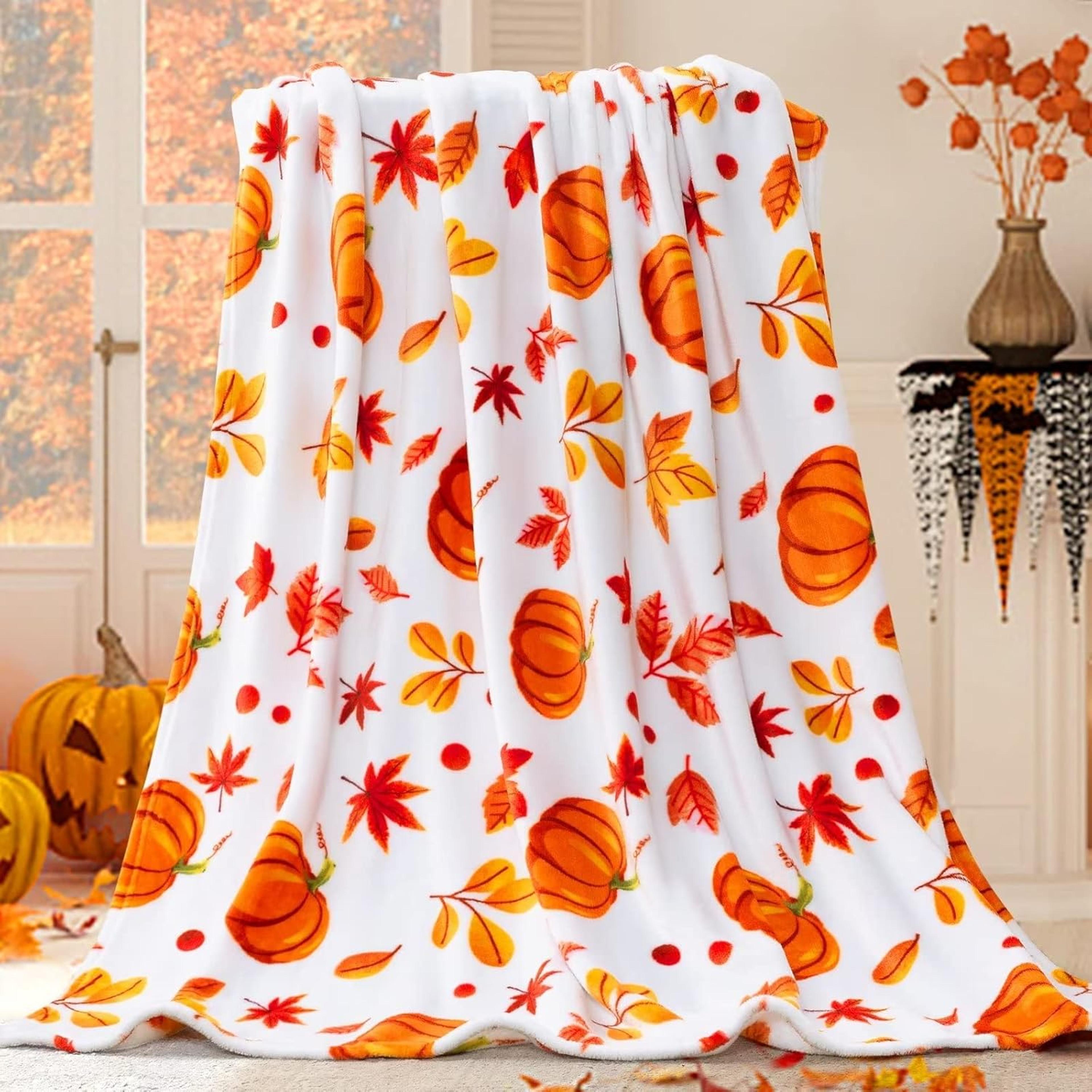 cozy fall throw blanket soft pumpkin throw blanket for halloween & autumn home decor