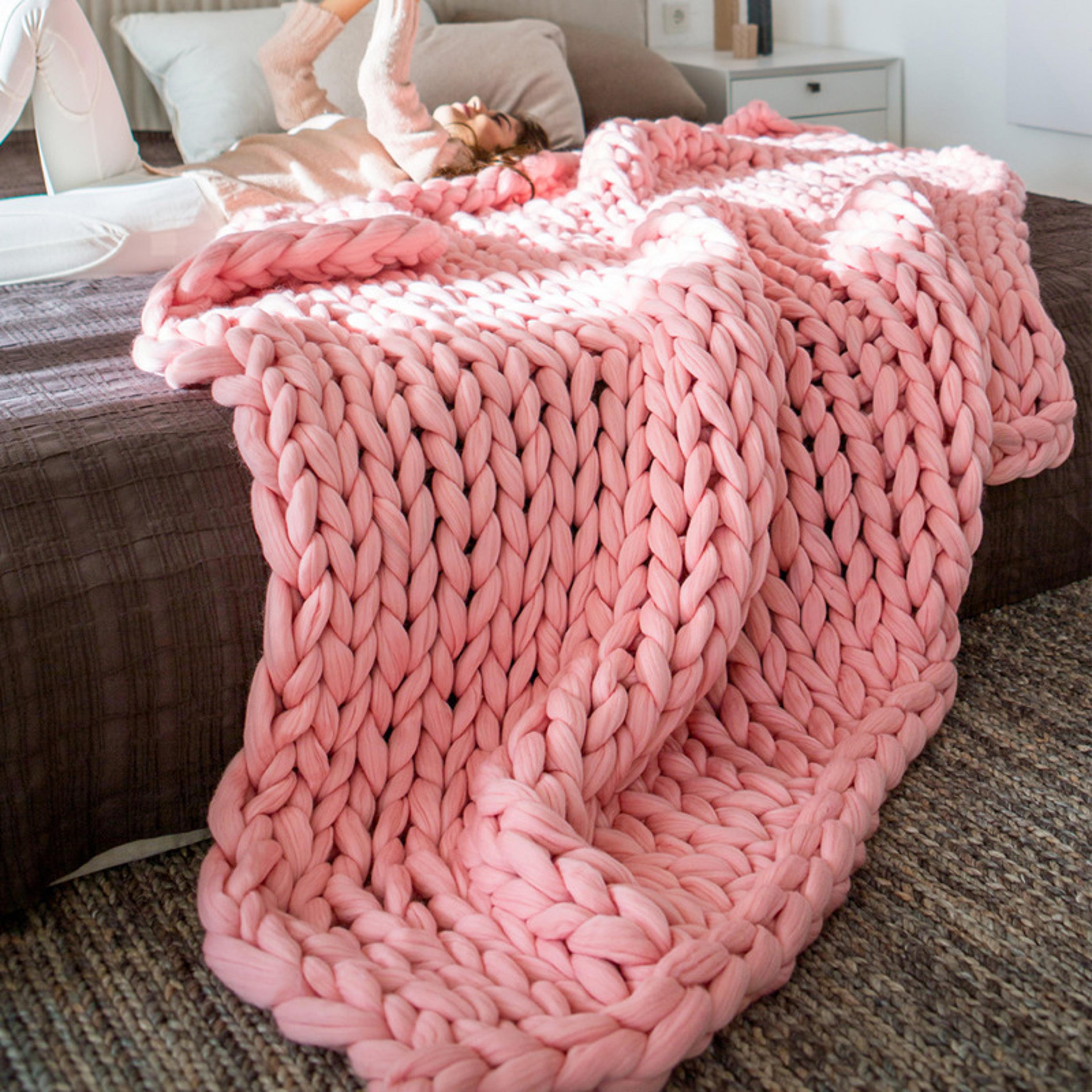chunky knit blanket handmade chenille throw blanket for couch, bed & cozy home decor