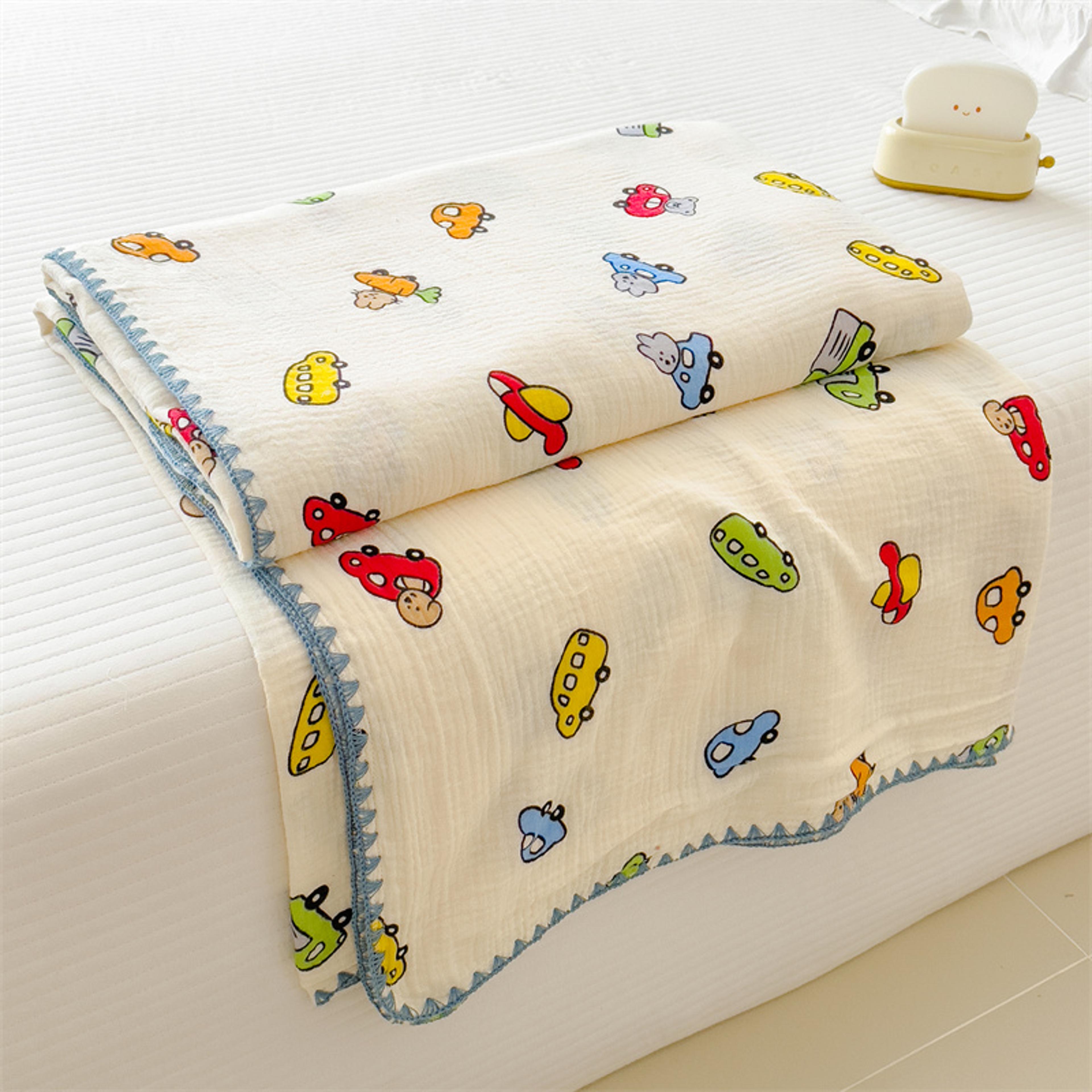 soft cotton blanket double layer gauze blanket with cute cartoon print for kids & family