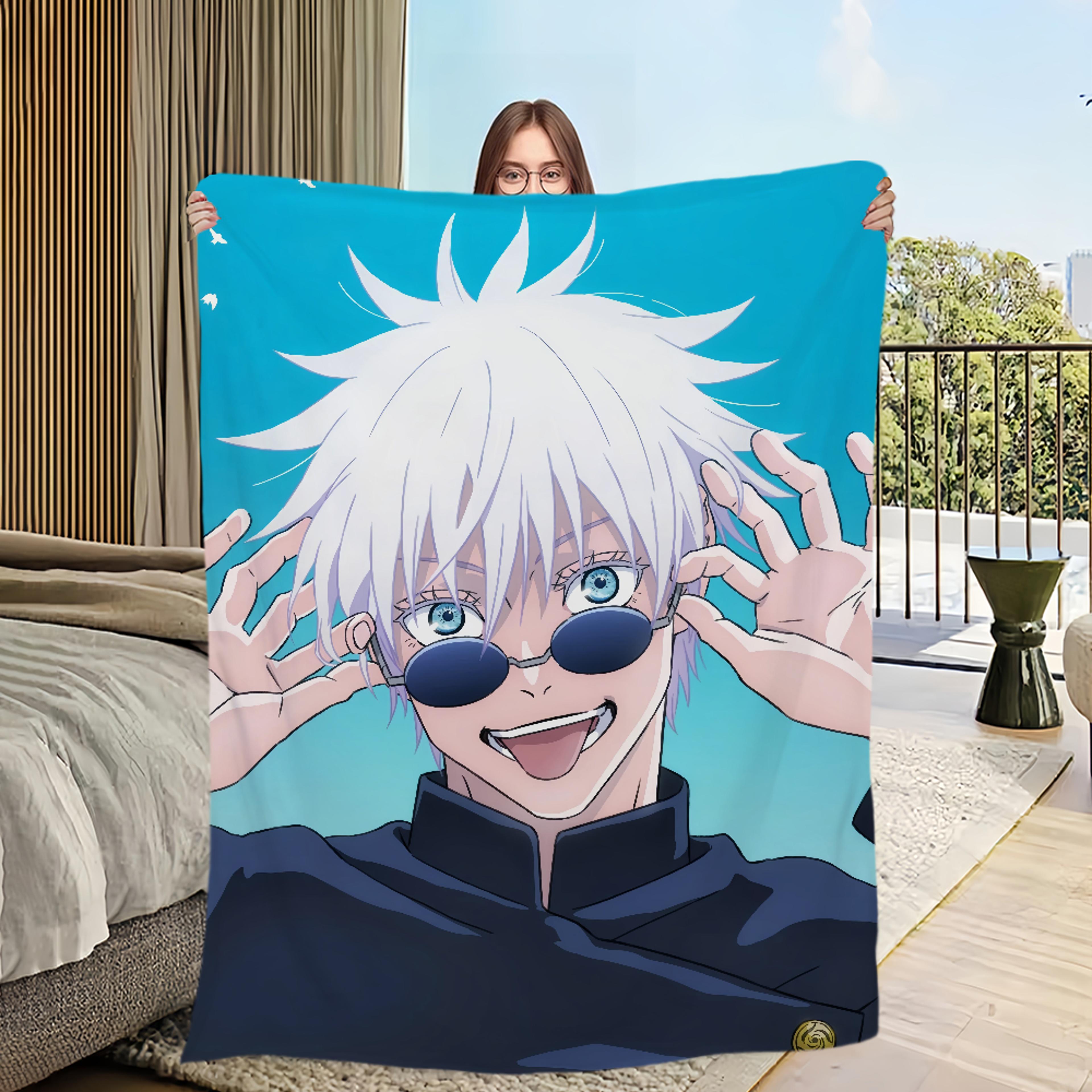 gojo satoru anime blanket ultra soft flannel throw blanket for sofa, bed & travel