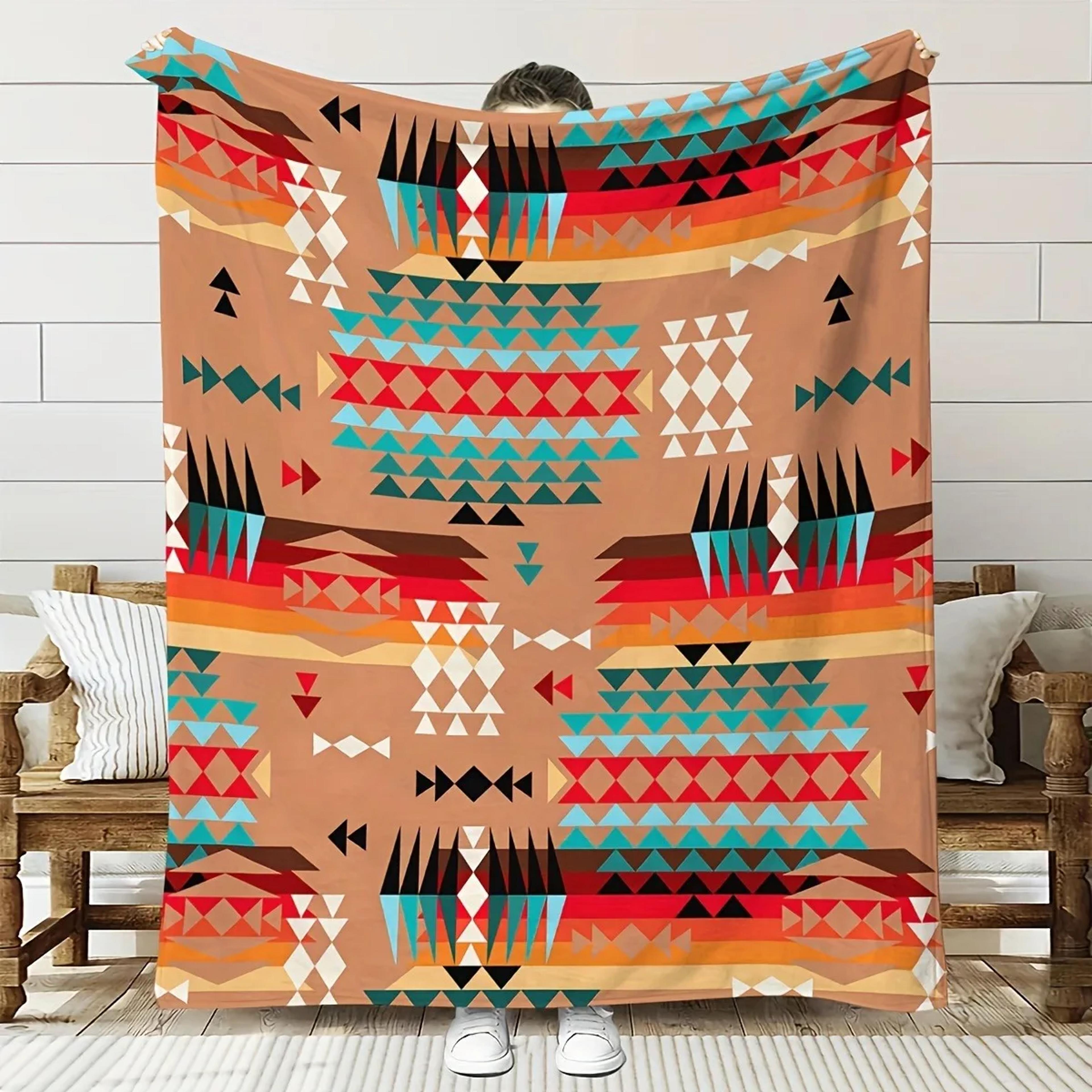 aztec throw blanket boho flannel geometric fleece sofa & camping blanket