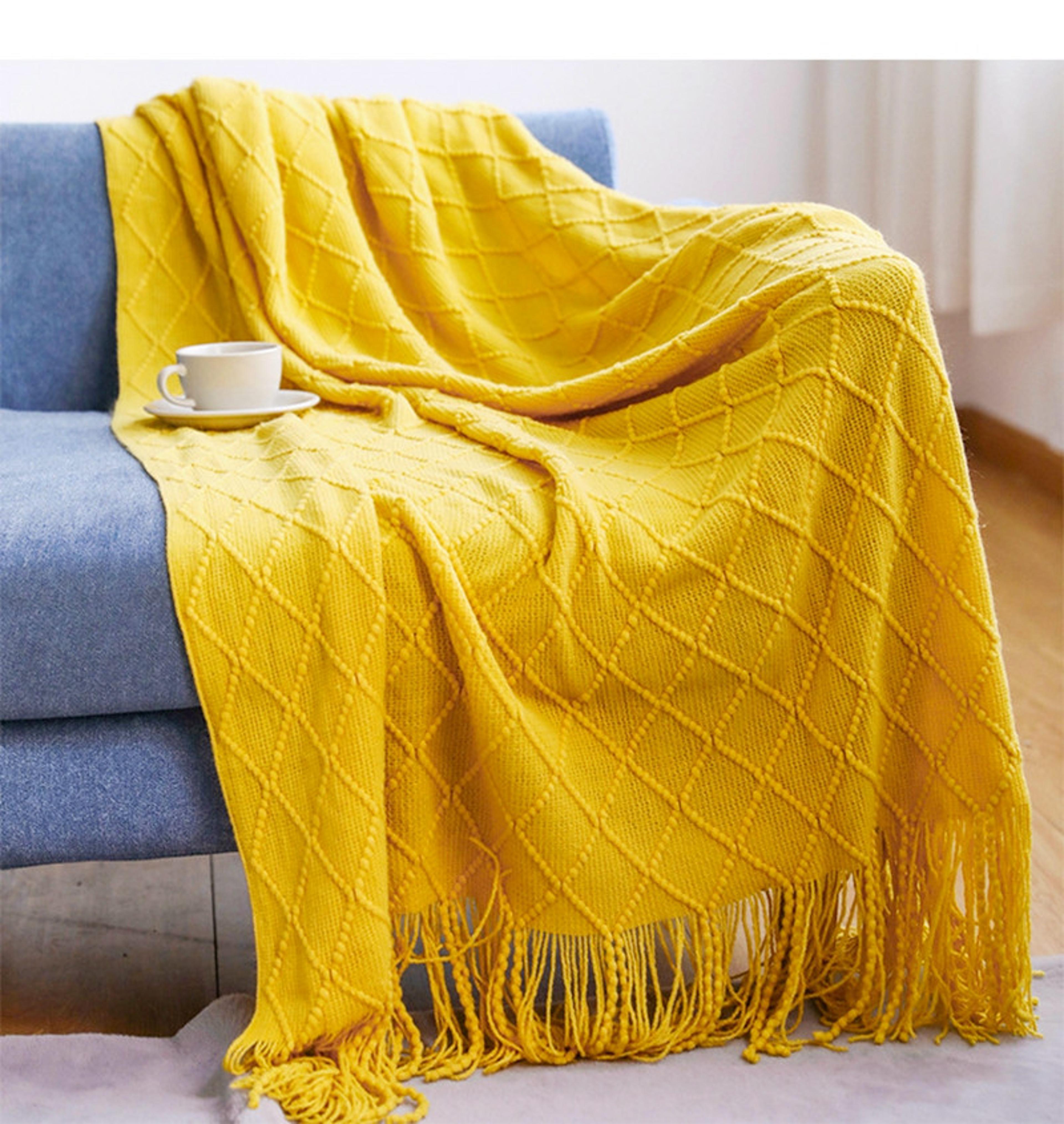 mustard geometric throw blanket with fringe soft woven decorative couch & bed throw