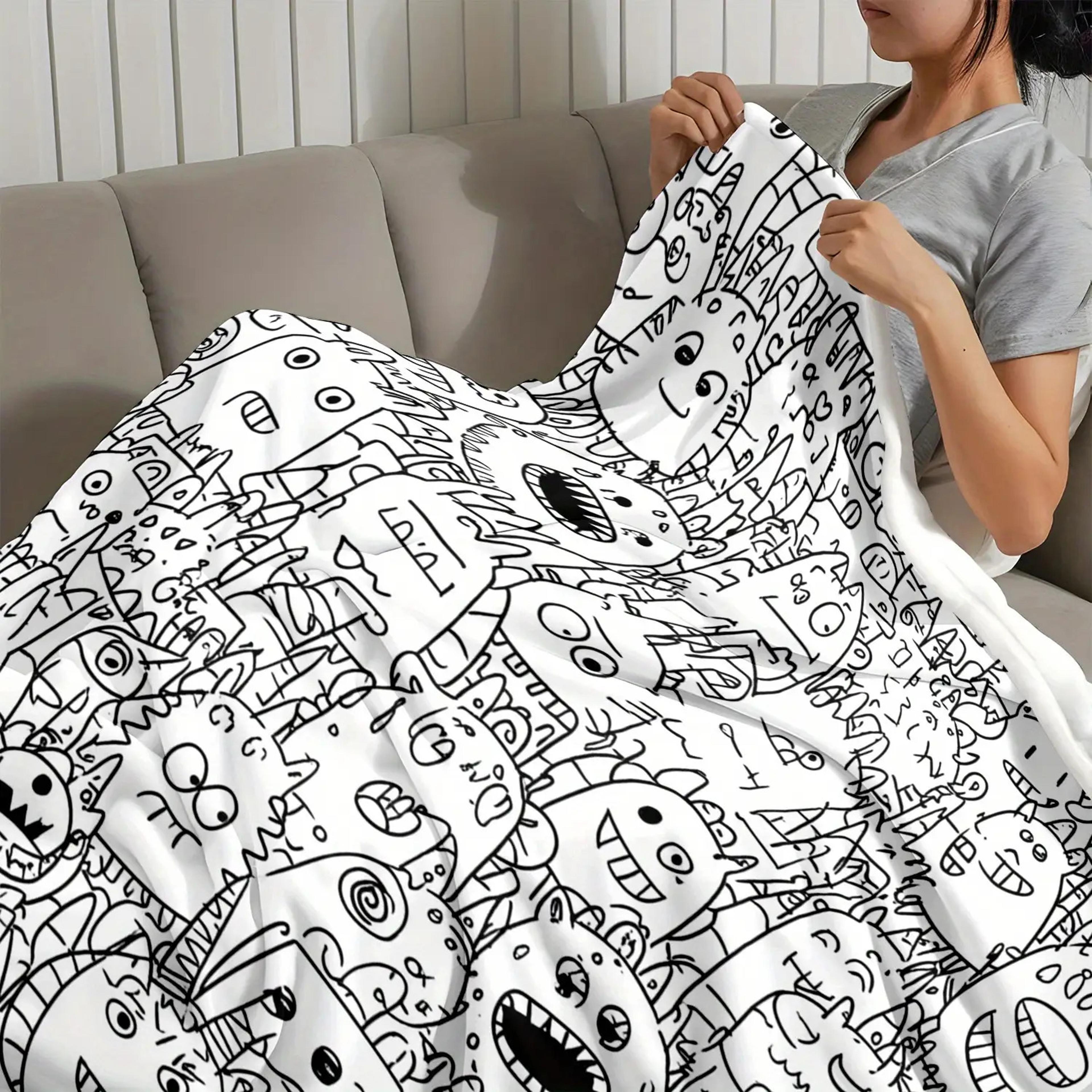 cartoon monster flannel blanket soft cozy throw blanket for sofa, bed, camping & travel
