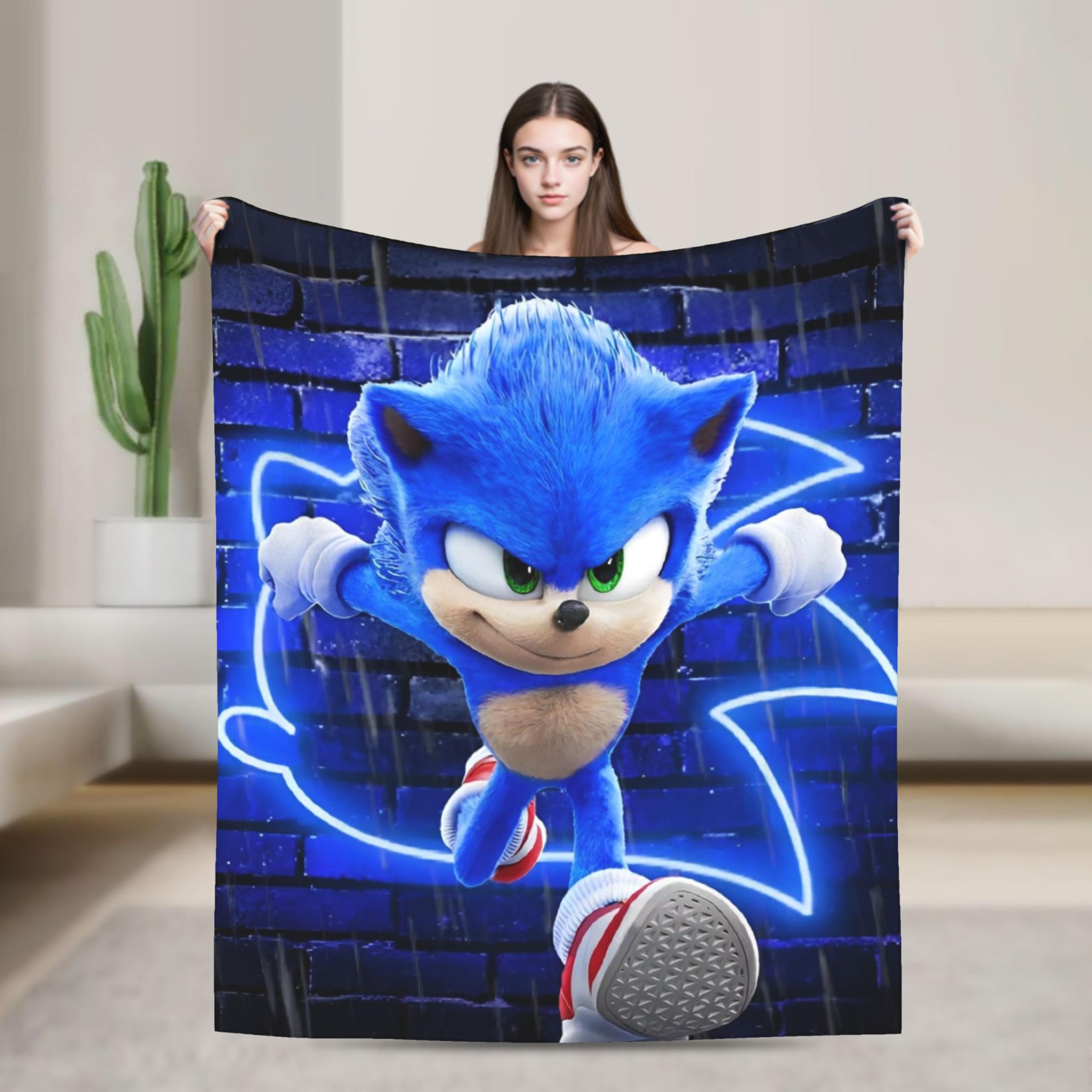 sonic movie fleece throw blanket ultra soft plush gaming blanket for couch, bed & all seasons