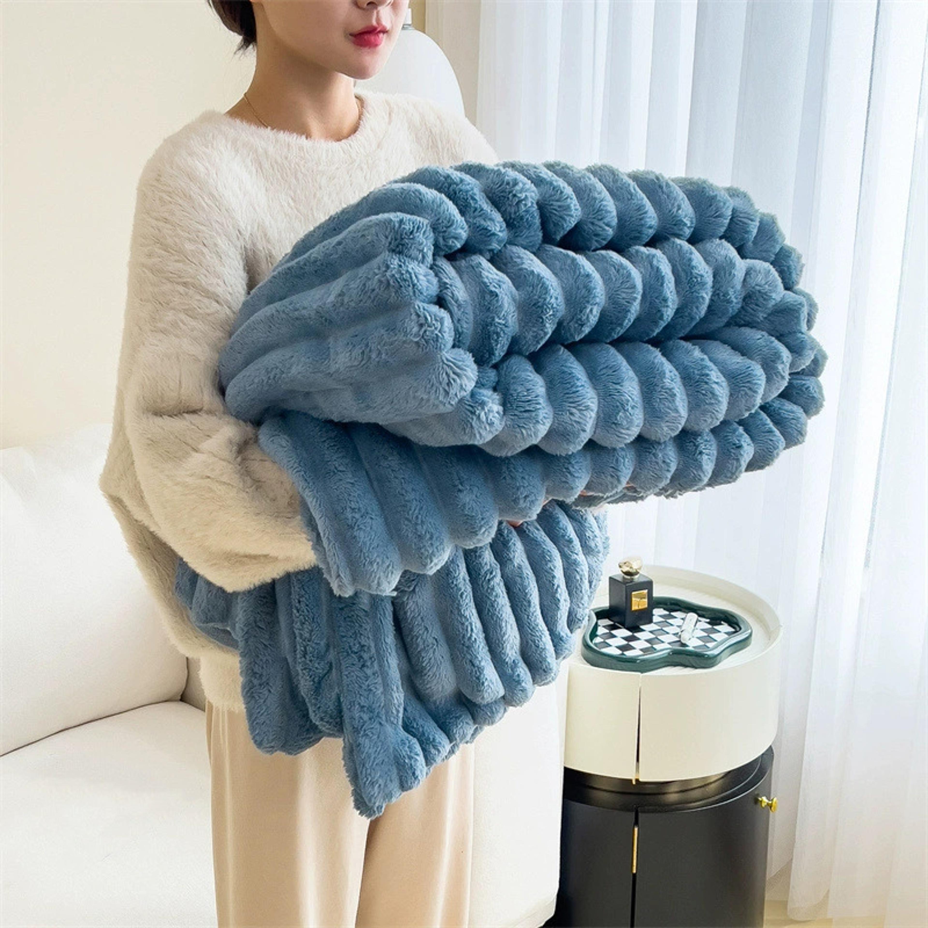 luxury rabbit fur blanket plush throw blanket, french velvet sofa & nap blanket for all seasons