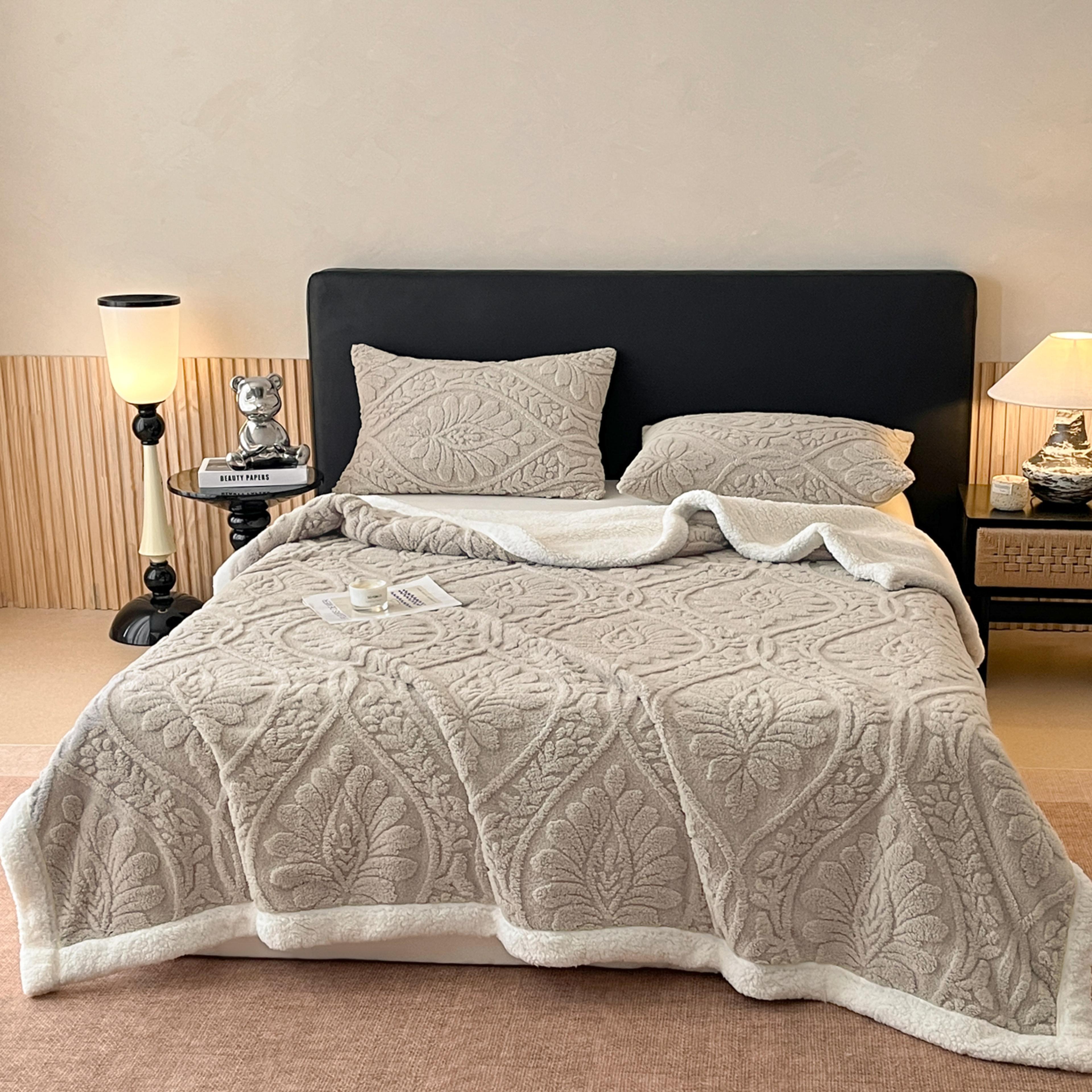 luxury jacquard blanket double layer plush throw blanket for bed & sofa thick winter warm fleece
