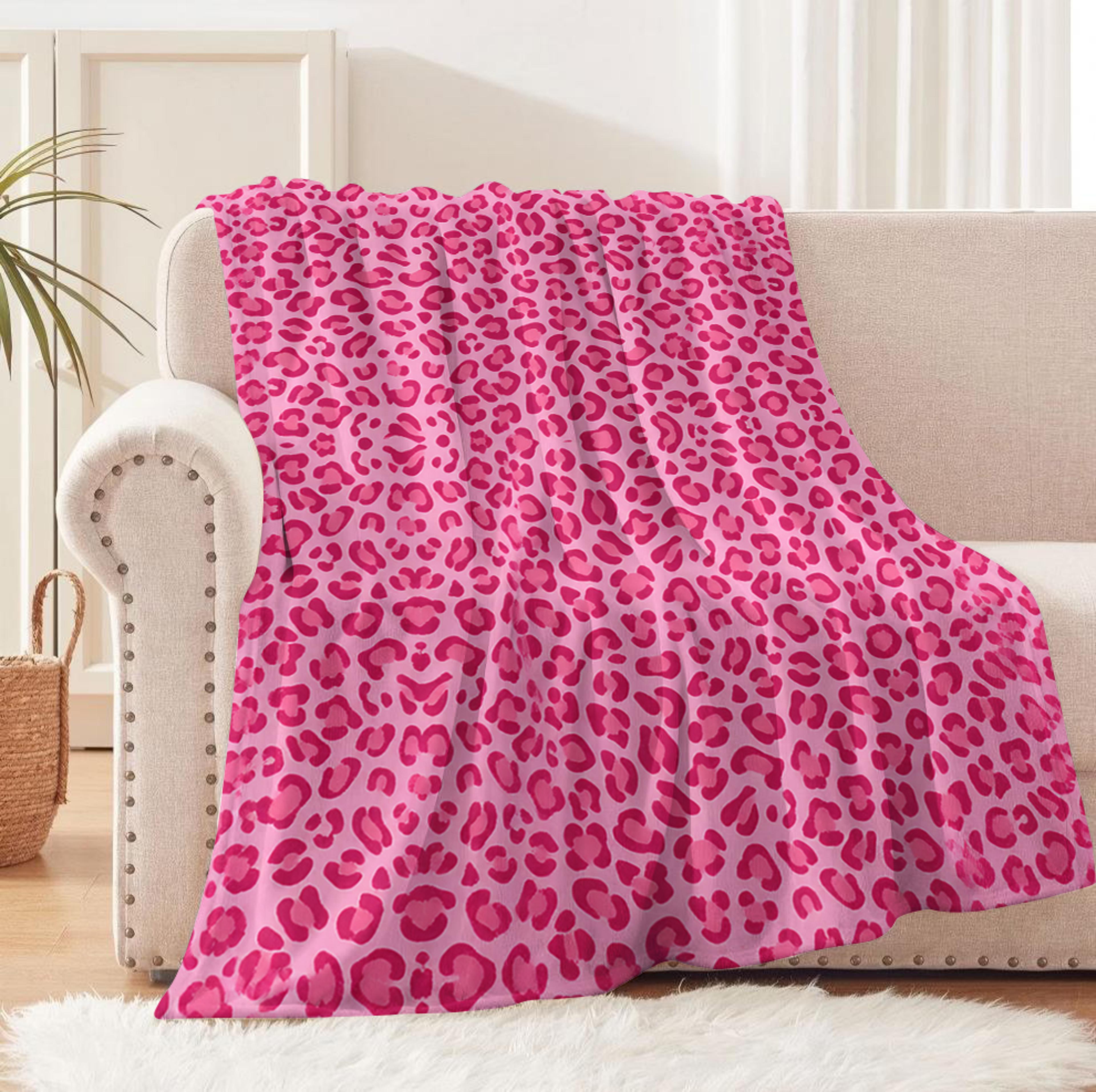 pink leopard flannel throw blanket soft cheetah print blanket for couch, bed, travel & all seasons