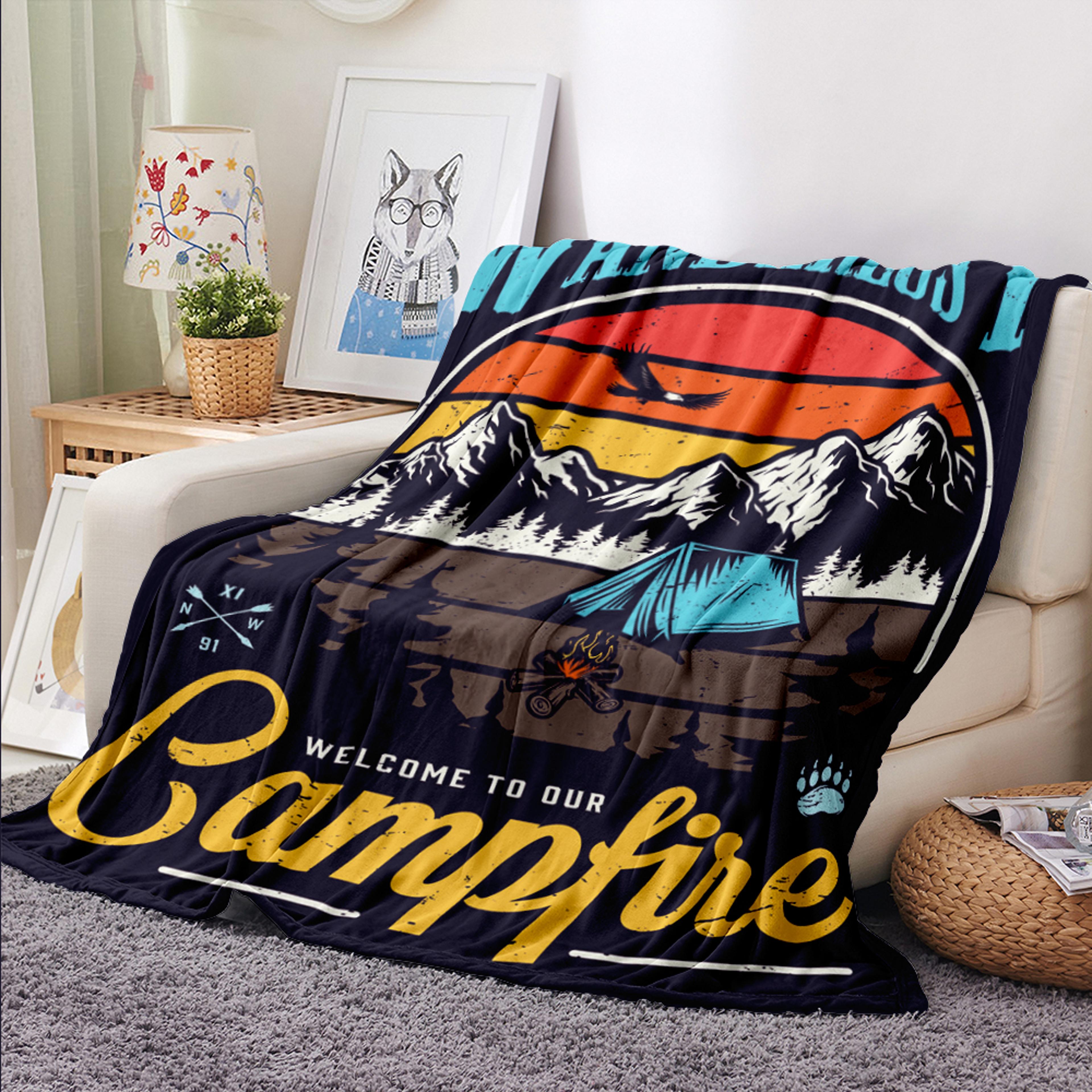 retro throw blanket vintage landscape blanket for couch, bed, office & travel