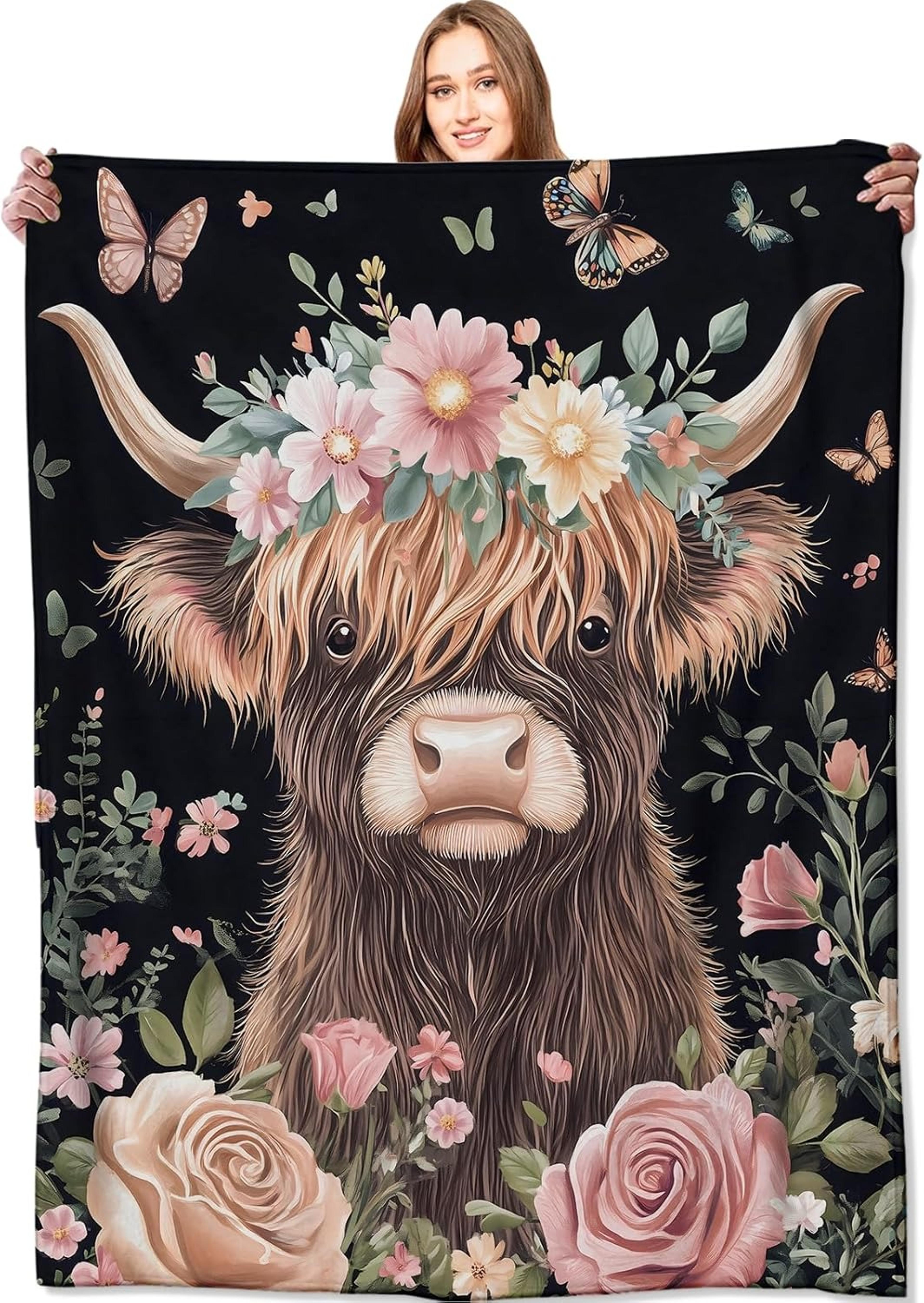 highland cow throw blanket soft fleece cow print blanket for couch, bed & all season comfort