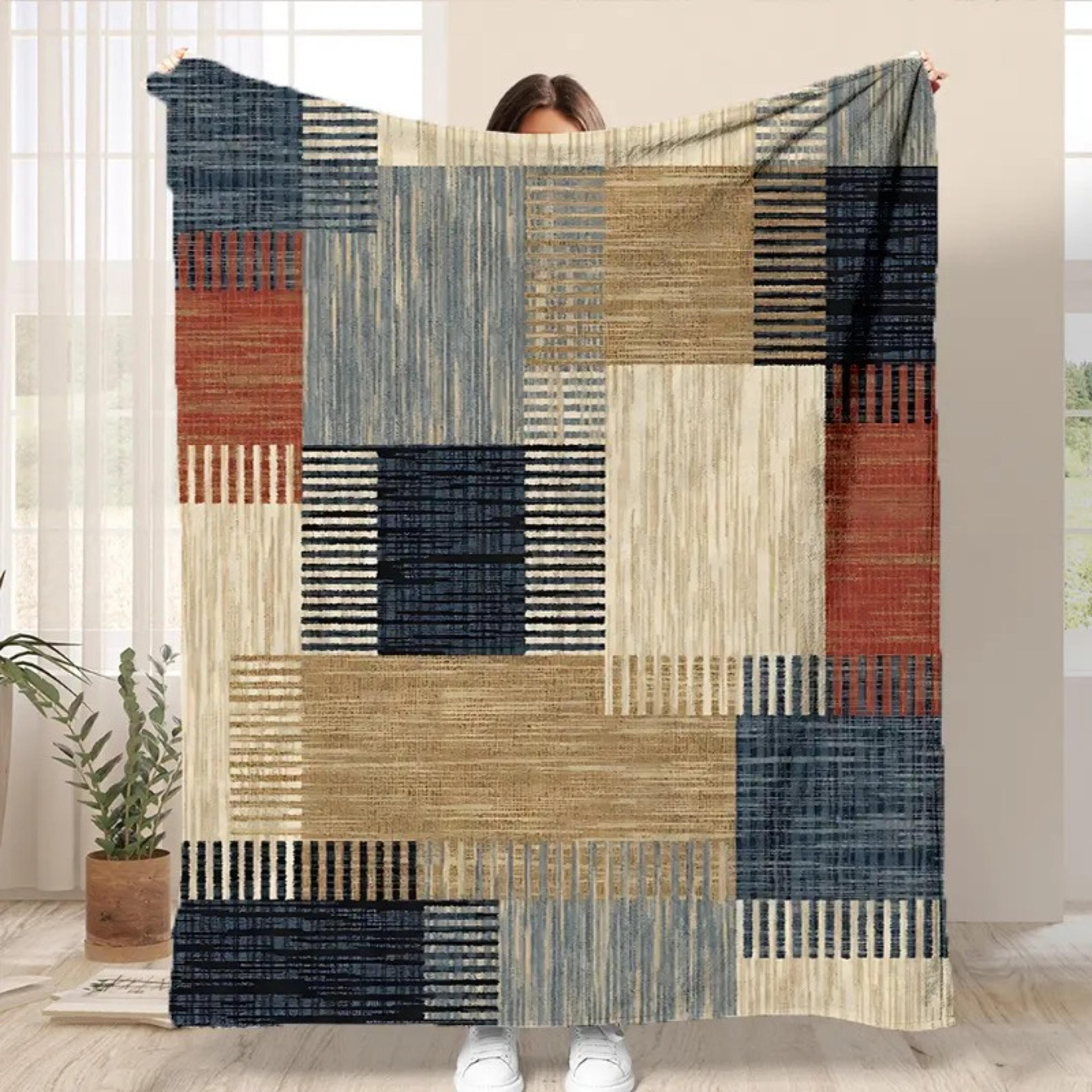 bohemian flannel blanket soft patchwork throw blanket for sofa, bed & cozy home decor