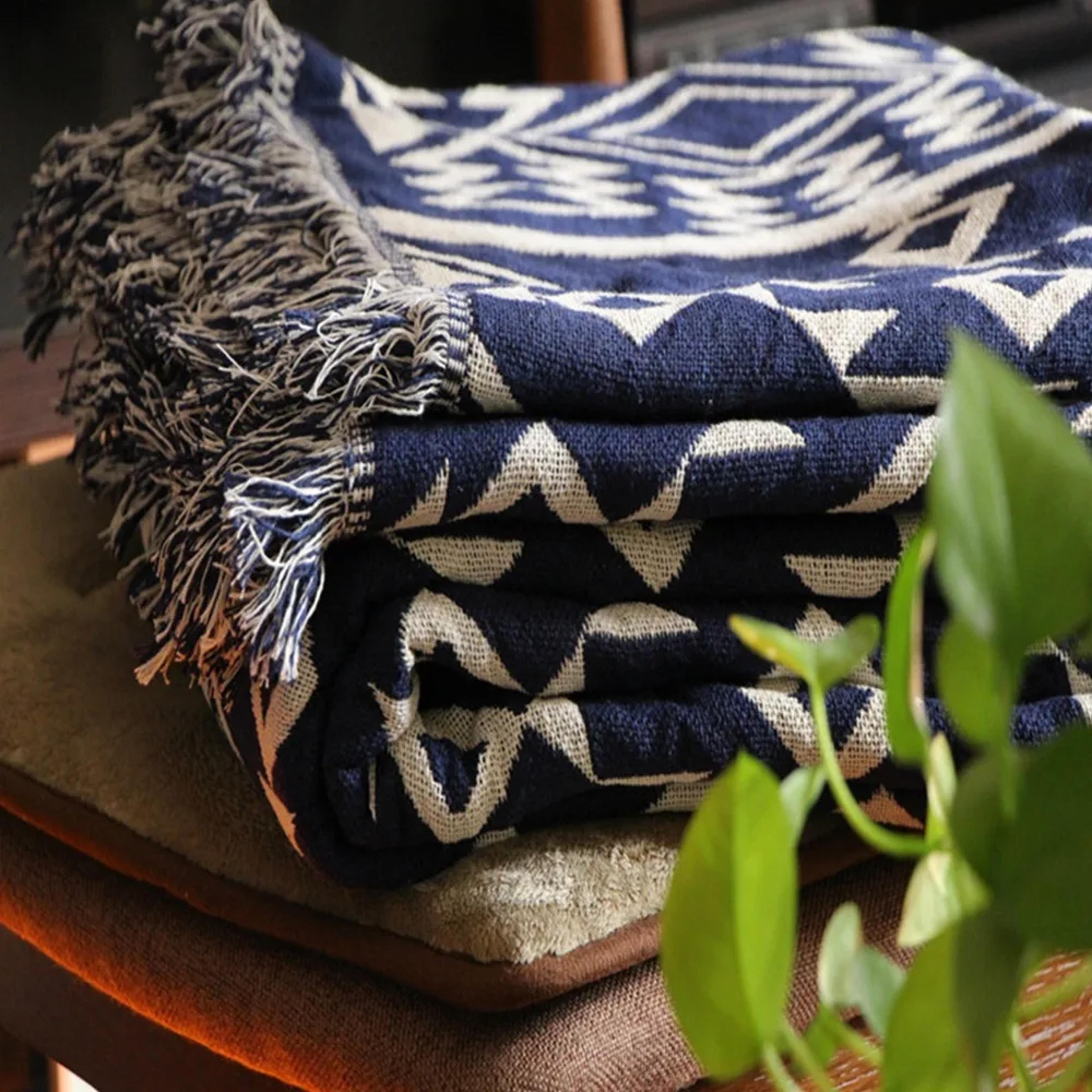 bohemian plaid throw blanket with tassels cotton sofa cover decorative boho couch blanket