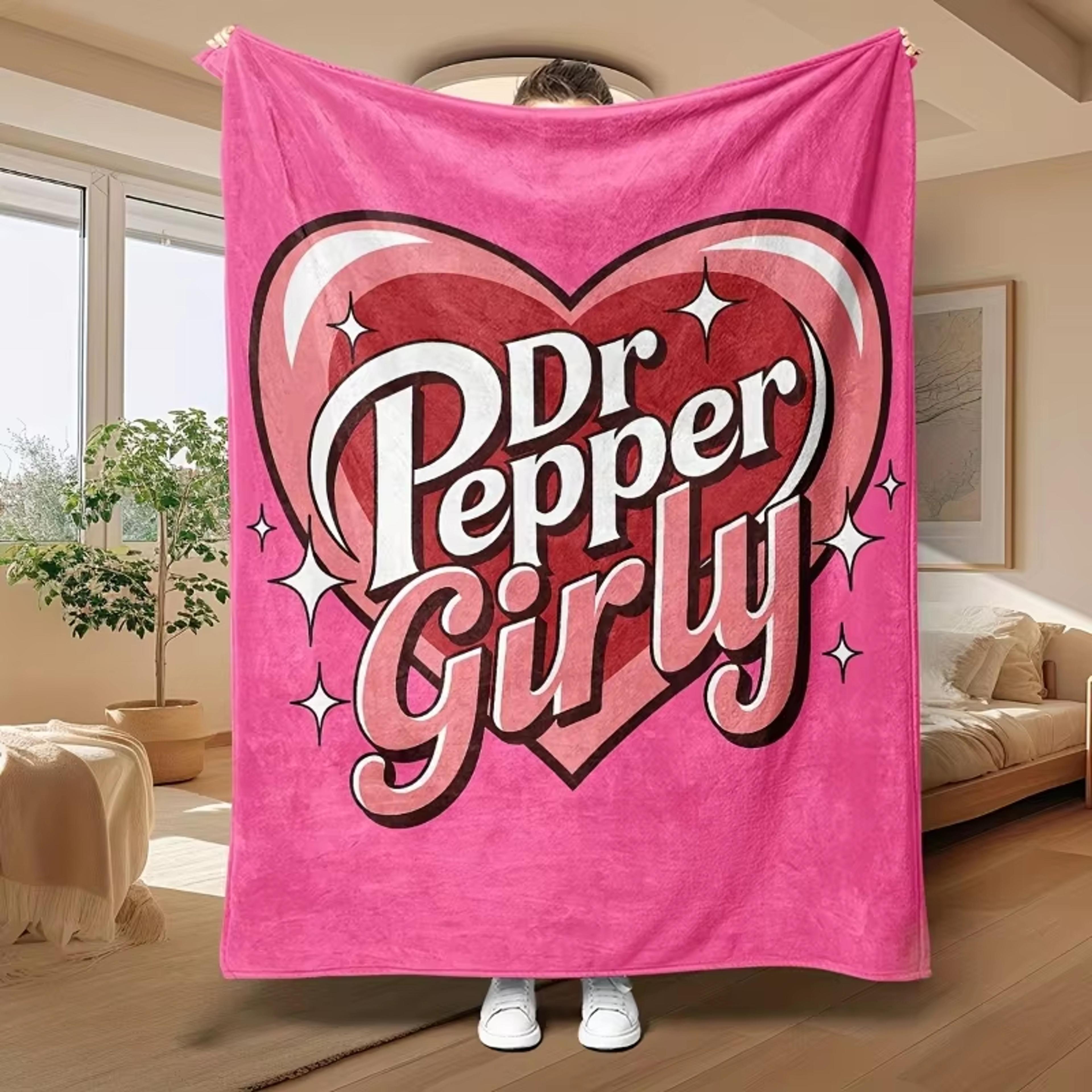dr pepper heart print pink flannel throw blanket cozy fleece sofa & bed blanket for home decor