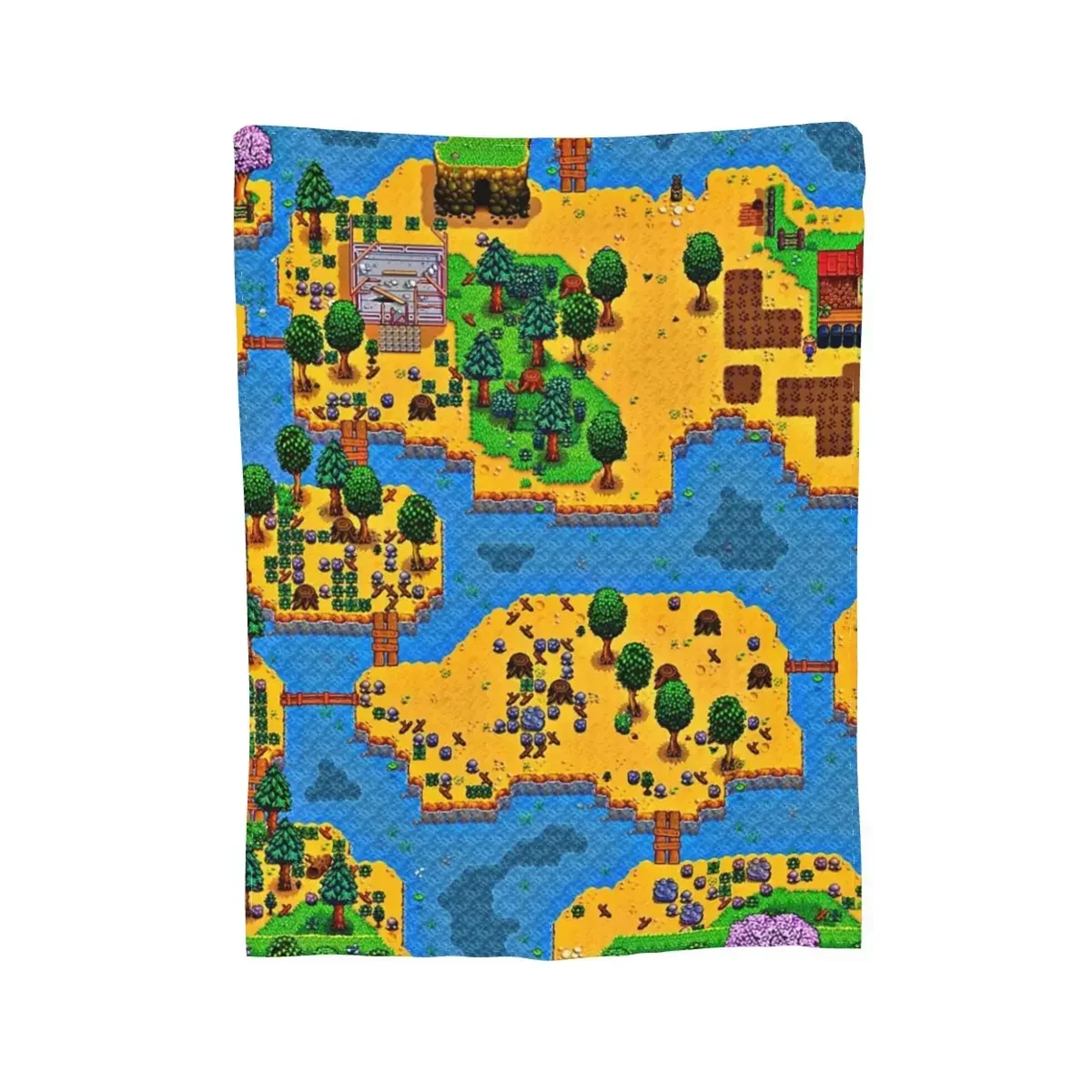 stardew valley town map flannel throw blanket ultra soft gaming blanket for bed, sofa & travel