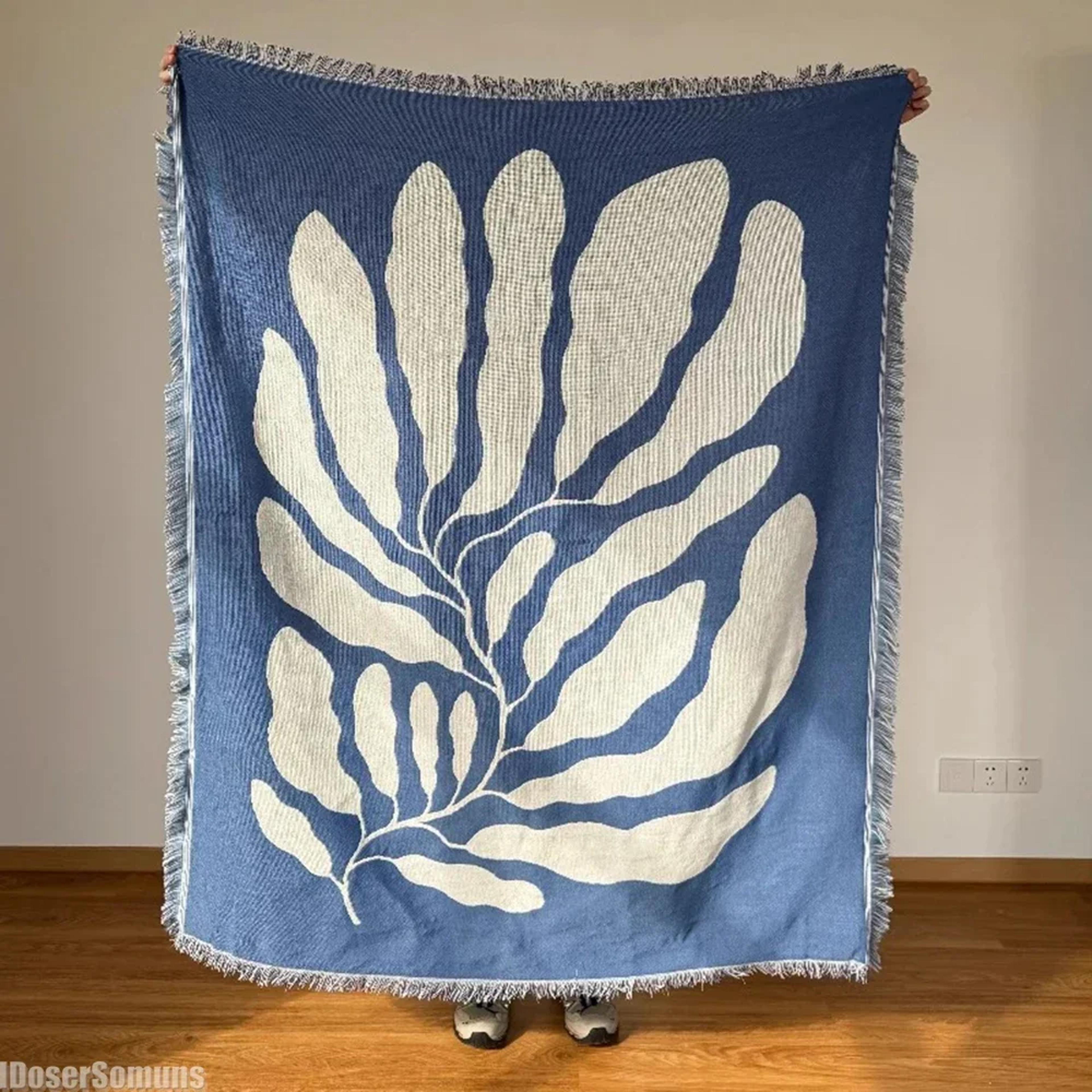 american country woven throw blanket with tassels blue sofa blanket & wall hanging tapestry