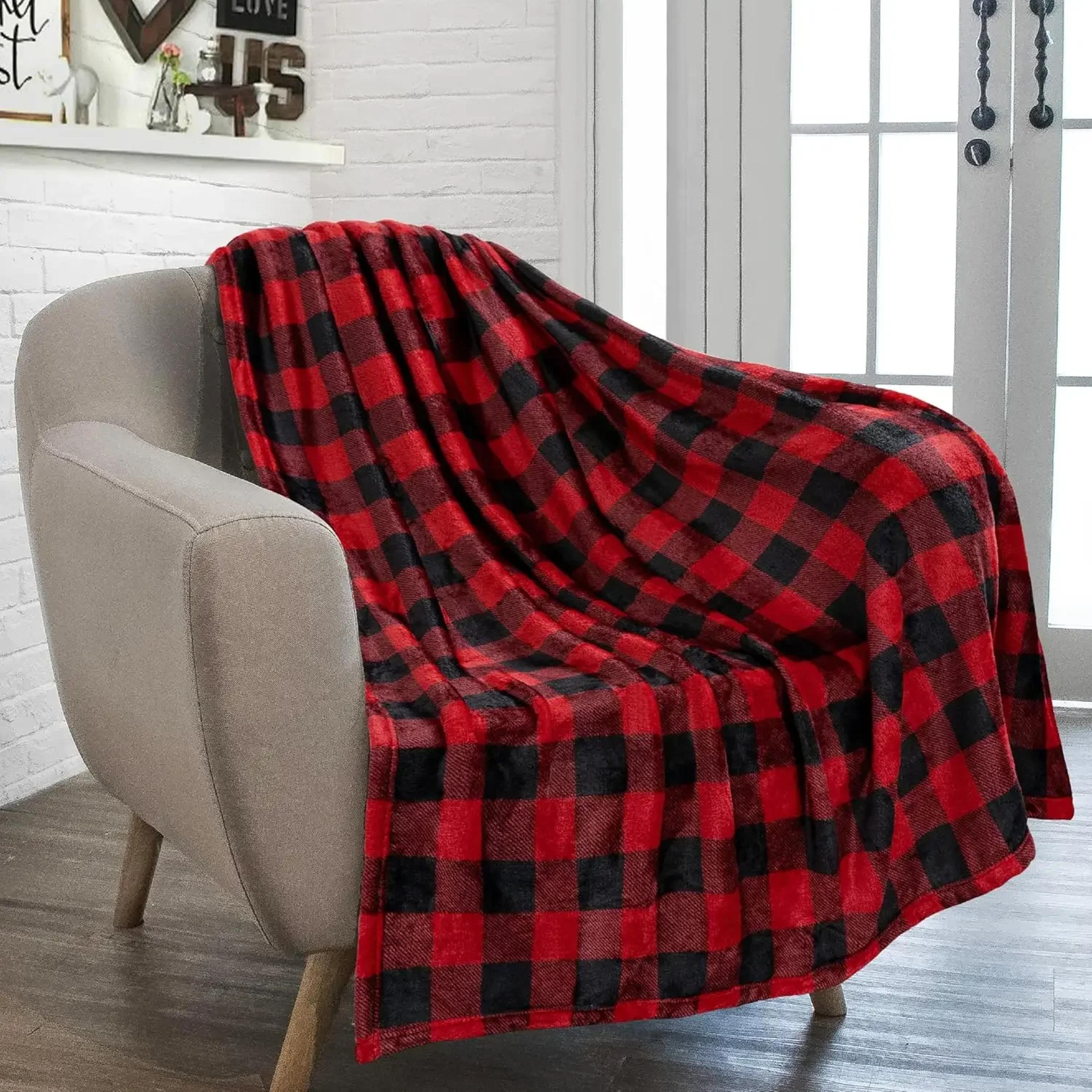 buffalo plaid flannel throw blanket soft warm plaid throw blanket for couch, bed & holiday decor