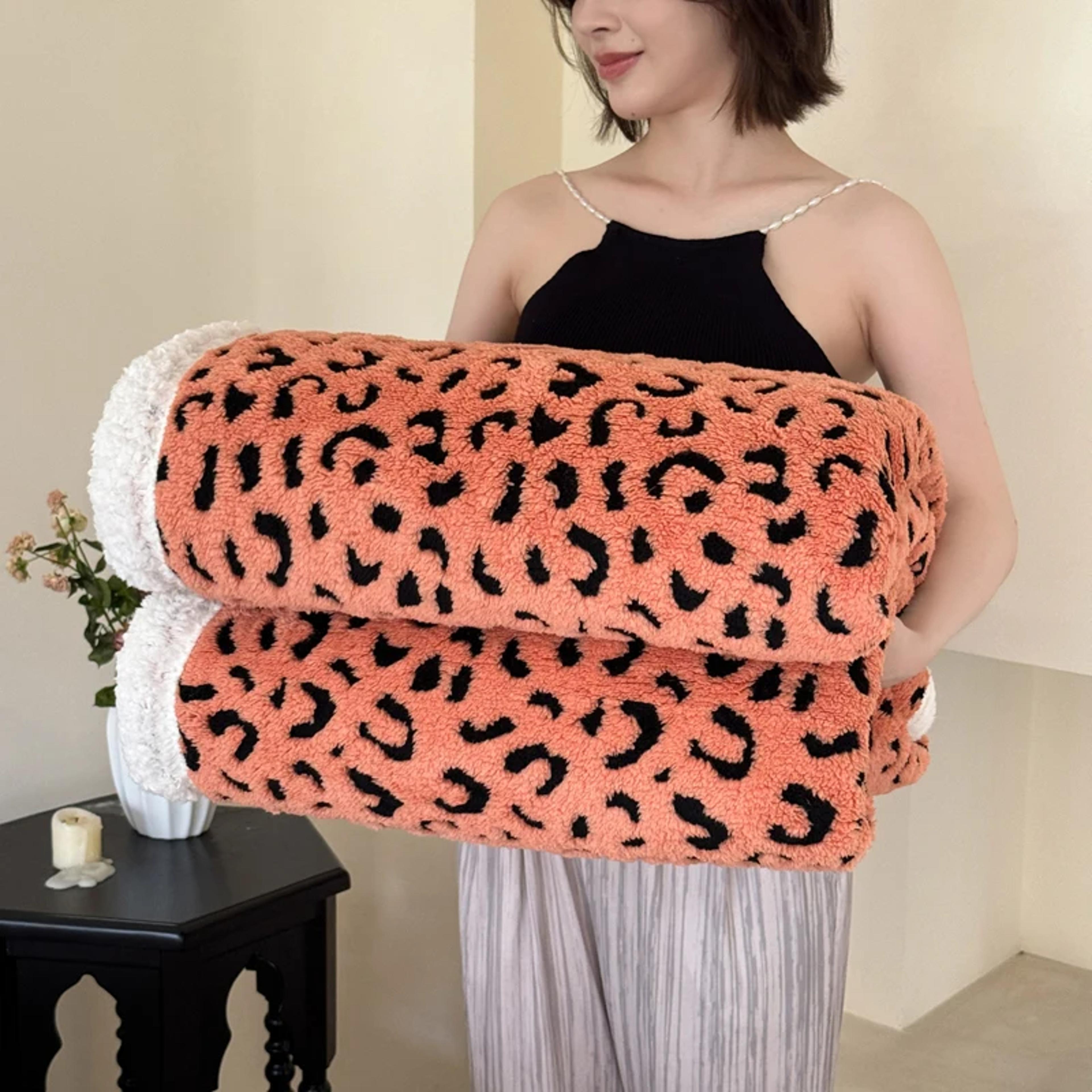 luxury leopard print blanket soft lambswool throw blanket for sofa, bed & cozy all season comfort