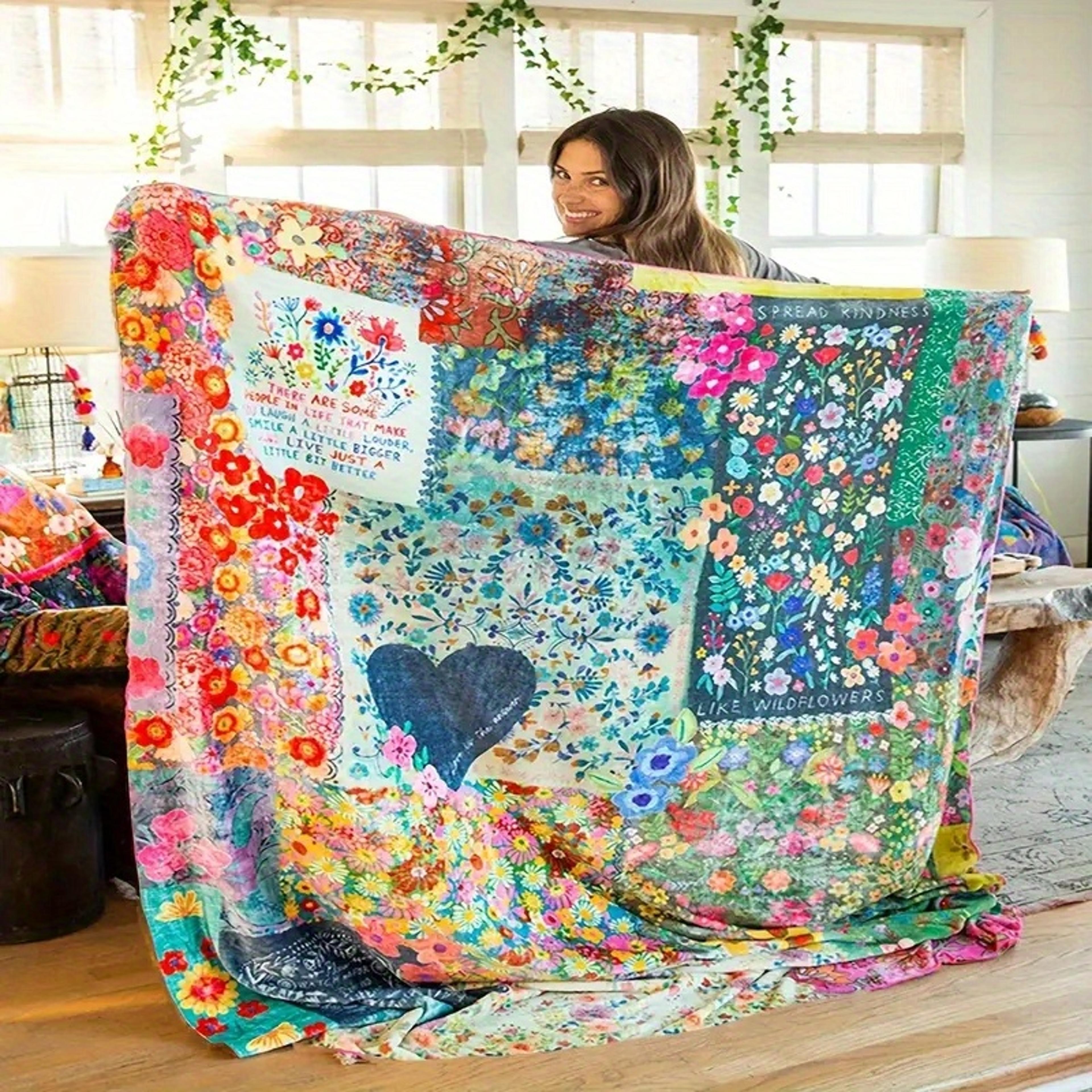 heart print flannel throw blanket super soft cozy plush heart print blanket for sofa, bed & travel
