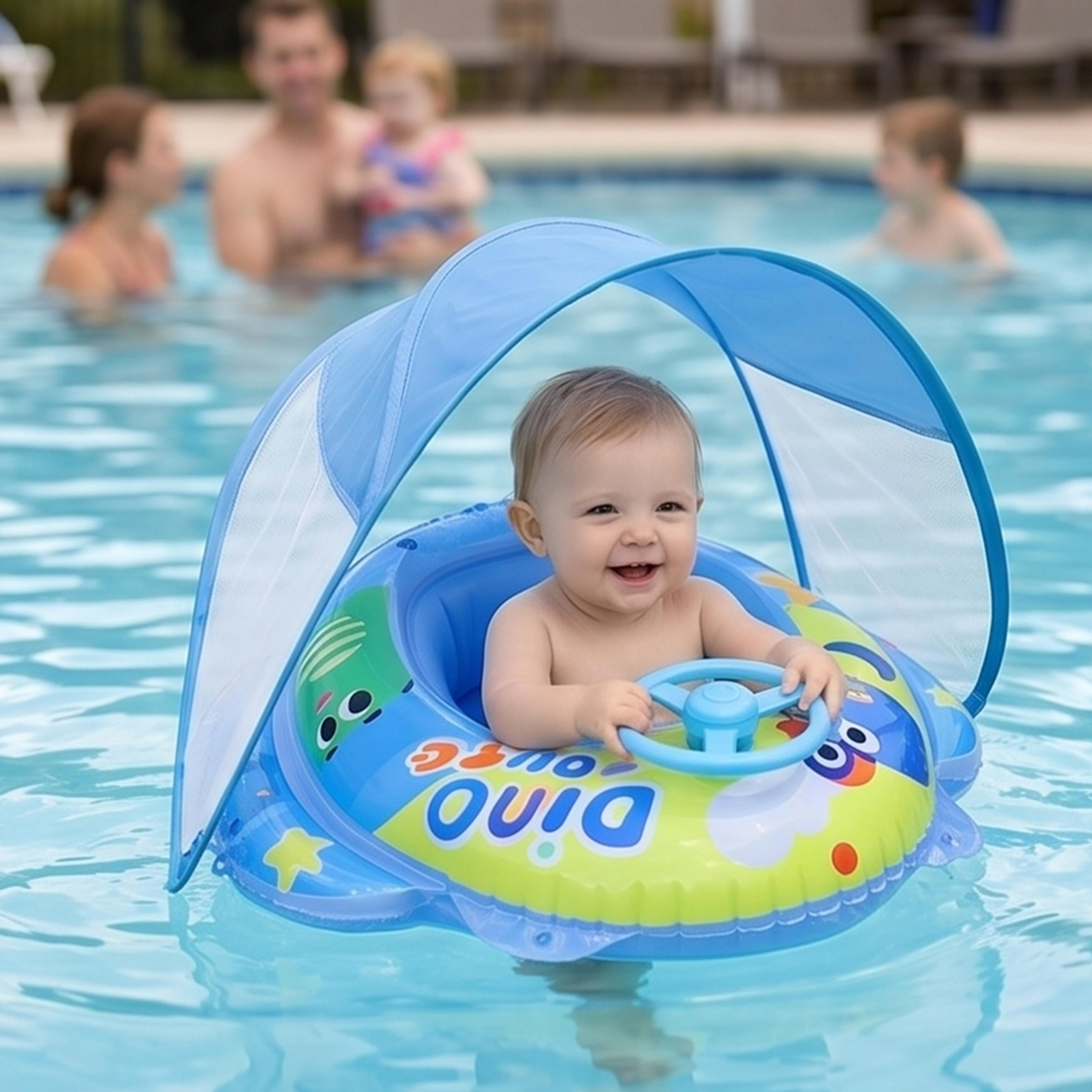 baby pool float with canopy anti tip inflatable infant pool float for toddlers months
