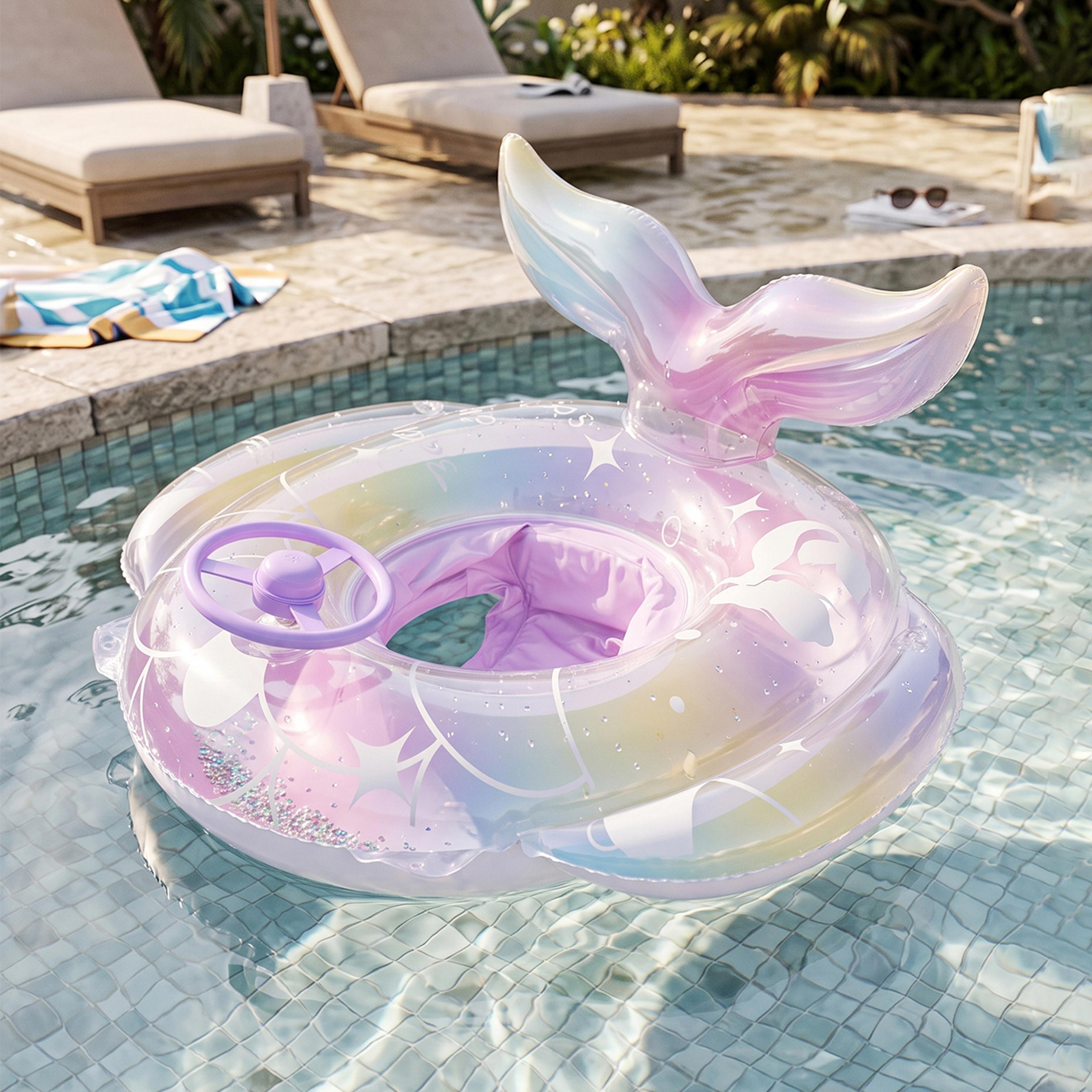 pool float with seat and steering wheel inflatable swim seat with back support for summer pool fun