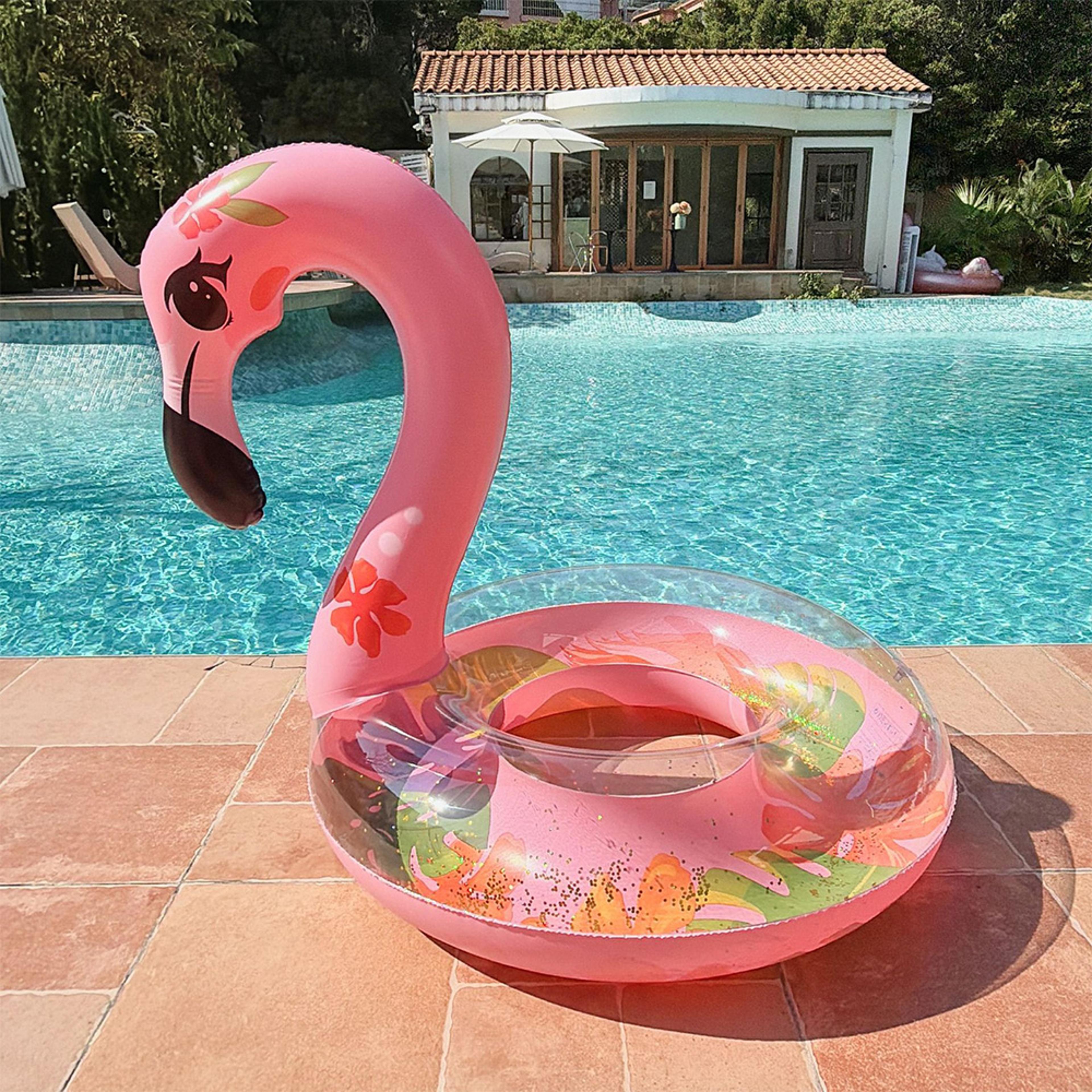 flamingo pool float inflatable swim tube durable summer pool ring for adults & kids