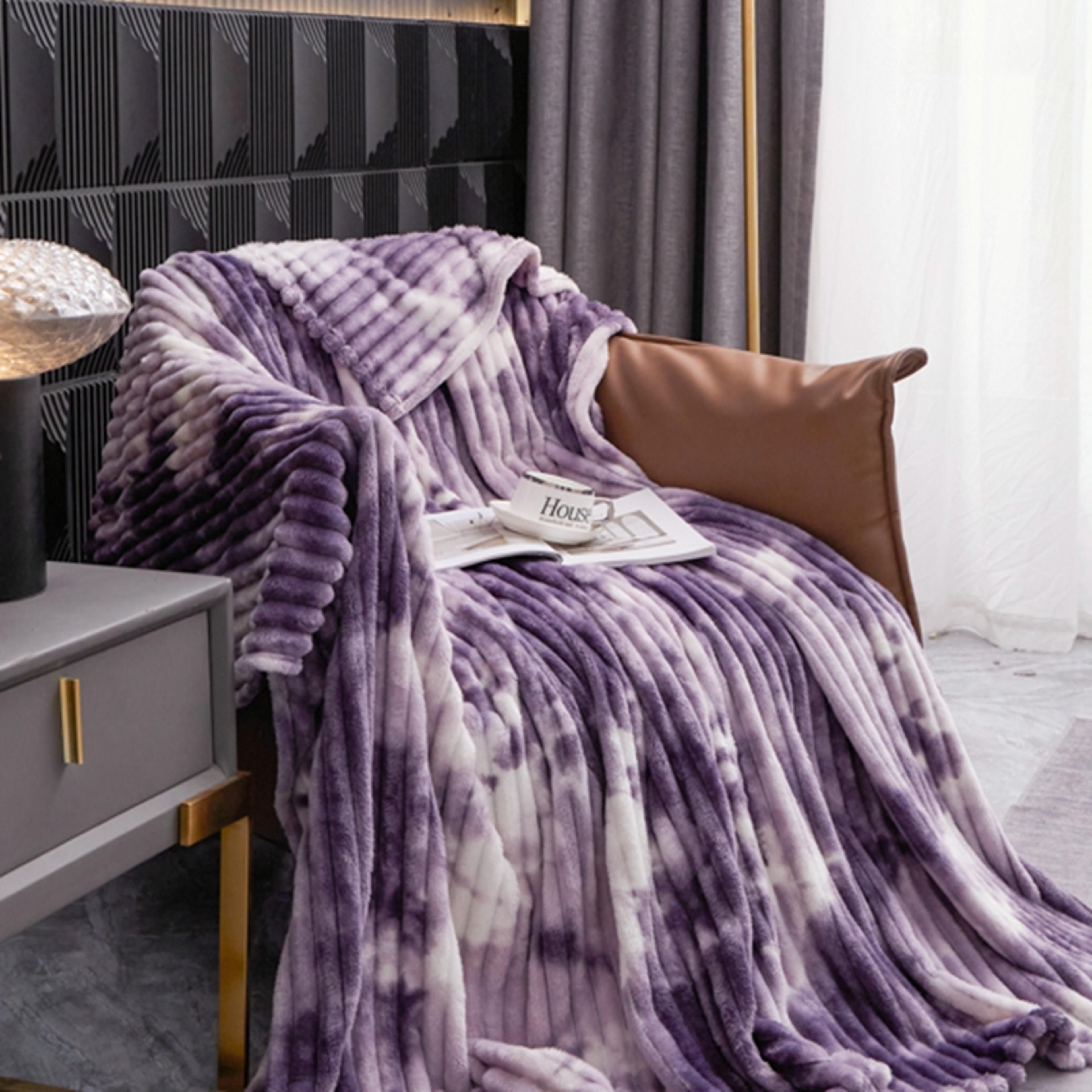 purple tie dye fleece blanket gsm cozy throw blanket for sofa, bed & all season comfort