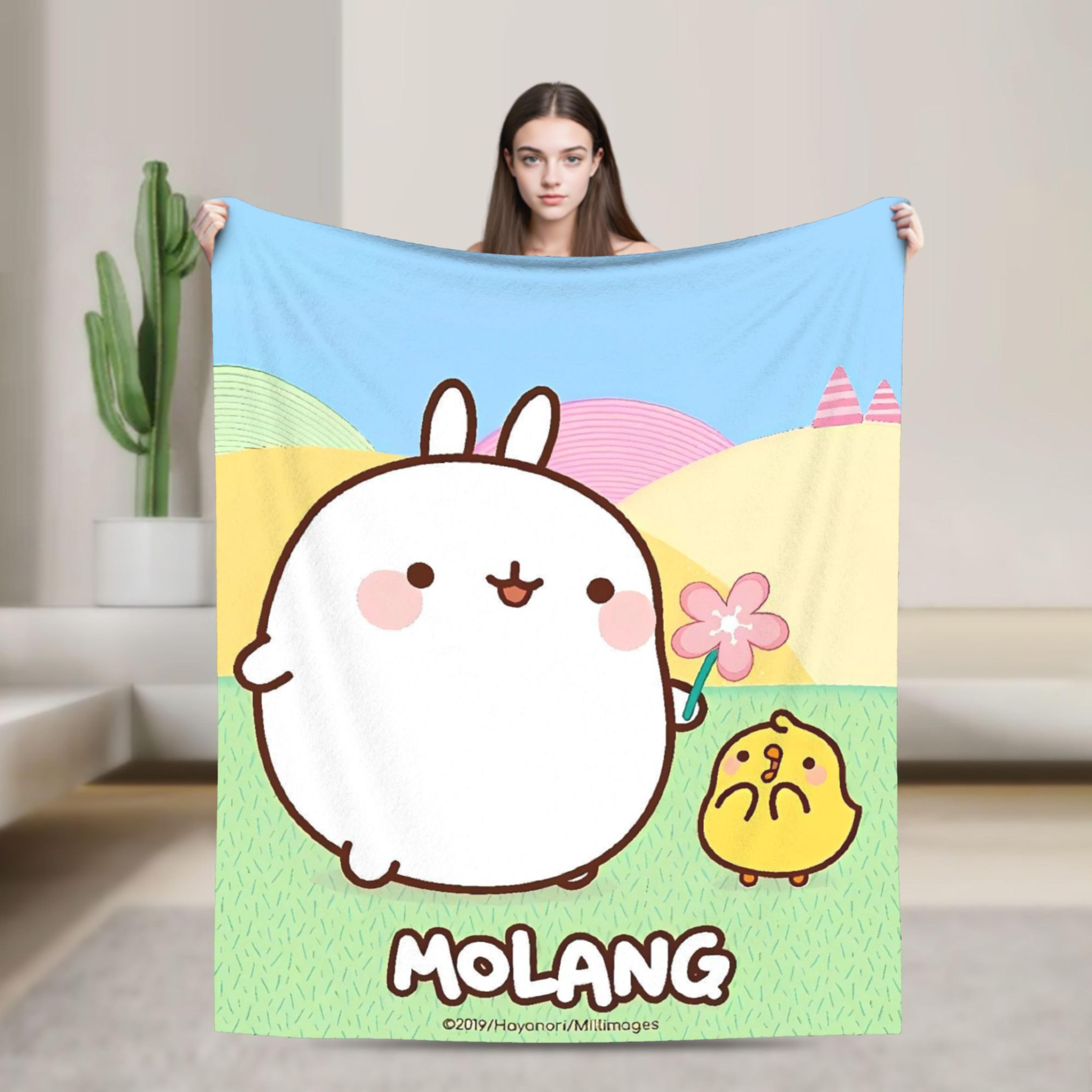 molang & piupiu flannel throw blanket soft cozy cartoon fleece bed throw for sofa, travel & bedroom