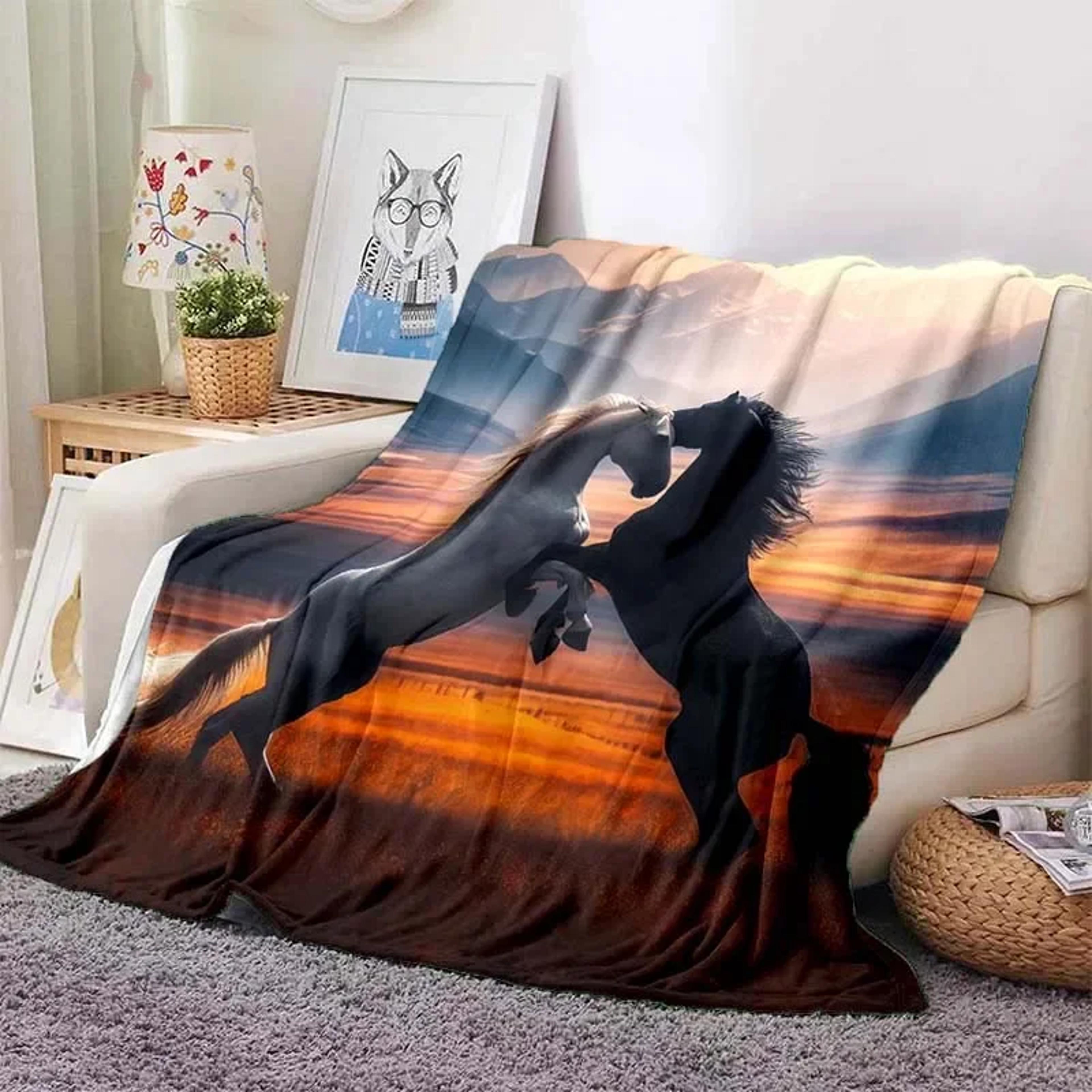 horse throw blanket soft flannel blanket for couch, bed, travel & horse lover gift