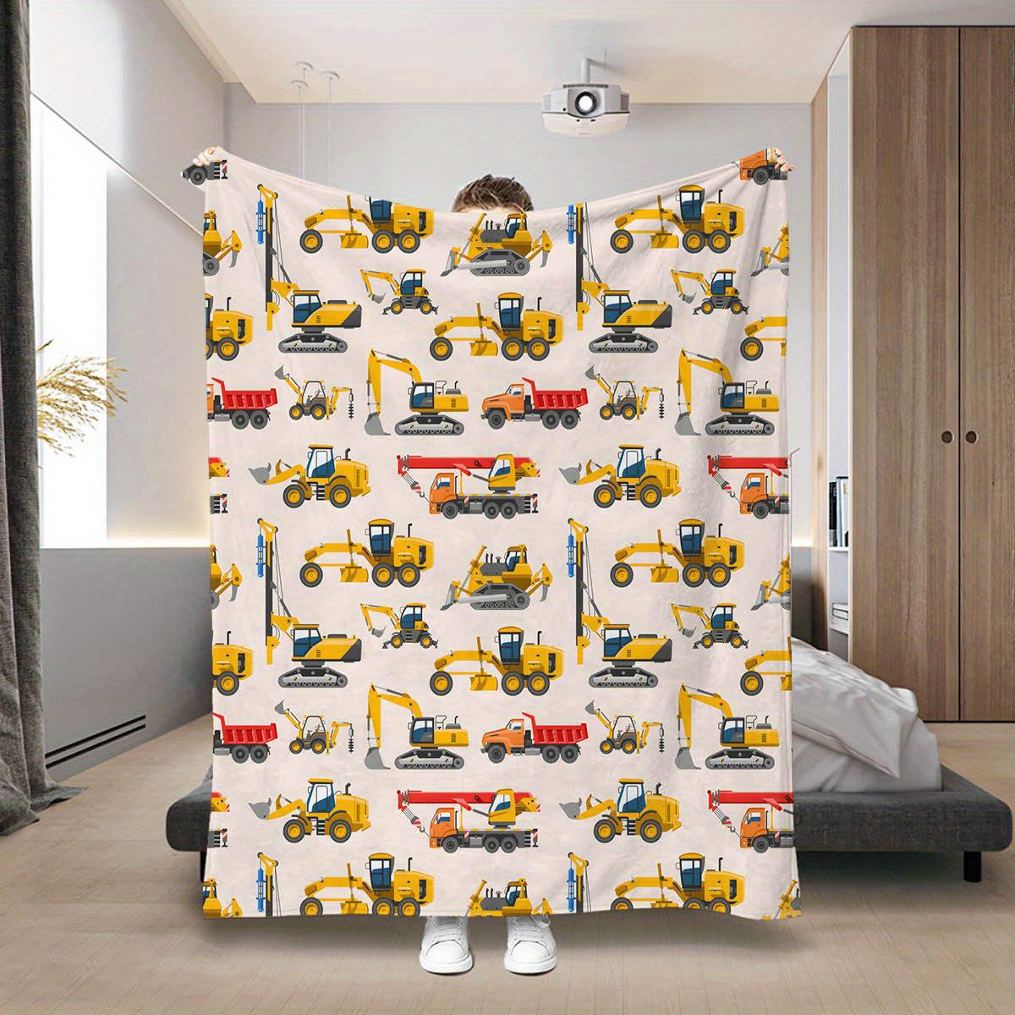 construction truck flannel throw blanket soft excavator blanket for sofa, bed & travel