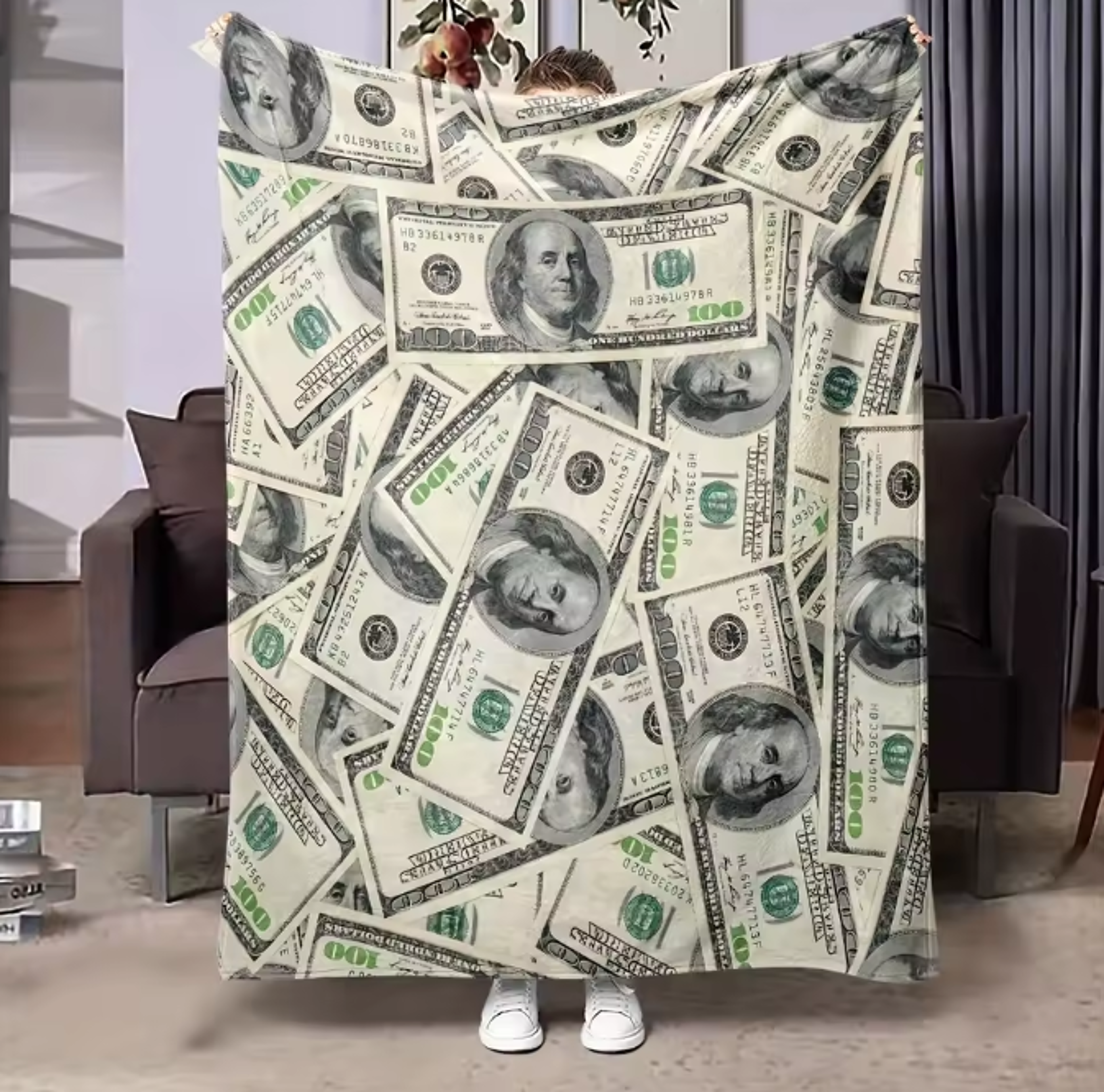 luxury money print blanket soft flannel throw blanket for sofa, bed & funny dollar gift
