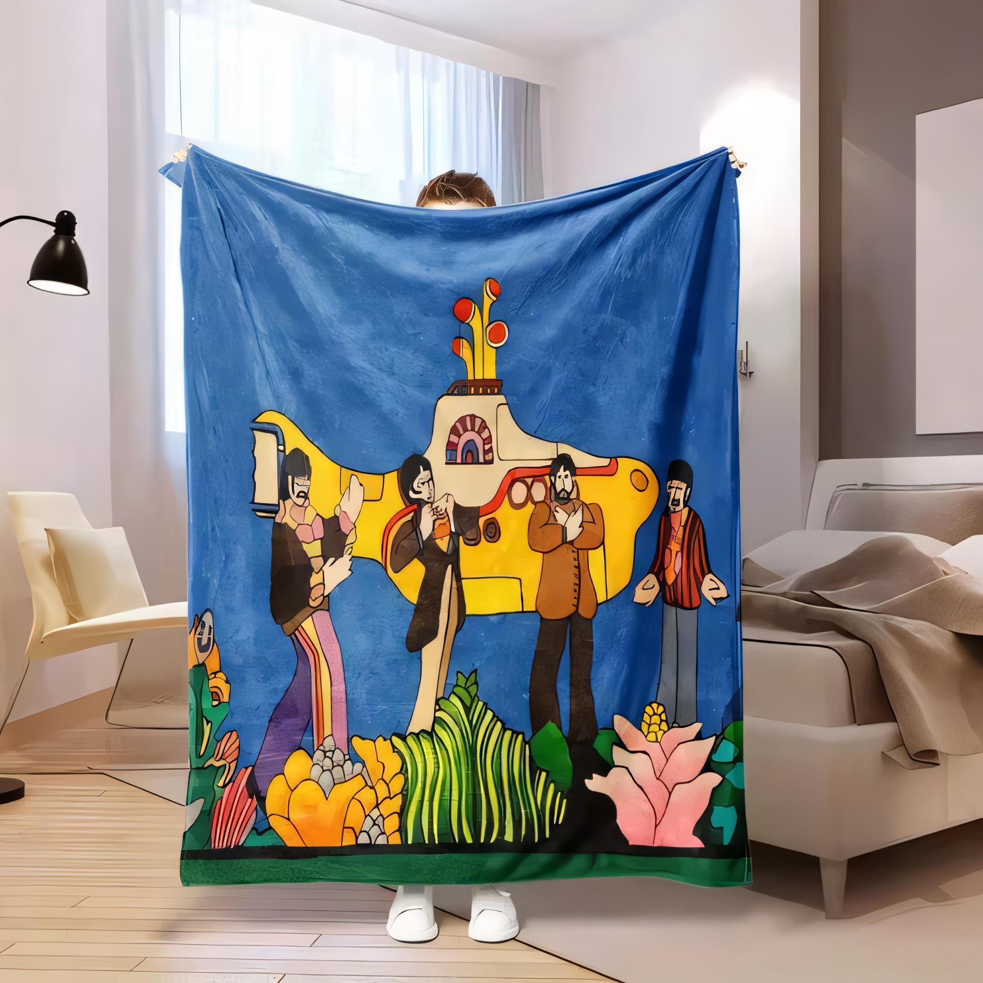 beatles yellow submarine blanket soft throw blanket with psychedelic art for bed, sofa & music fans