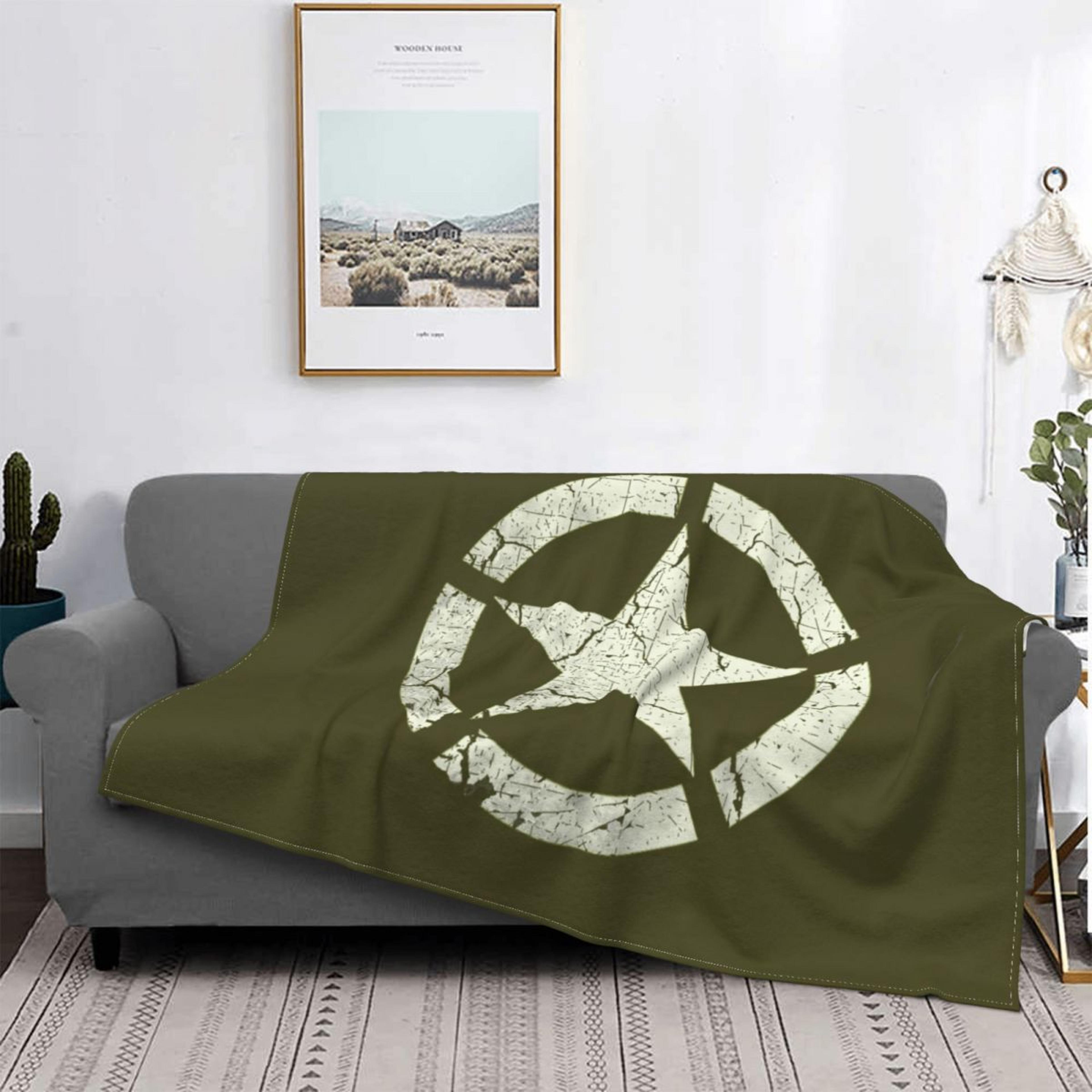 vintage camouflage blanket with us army star emblem lightweight flannel throw blanket for home & travel