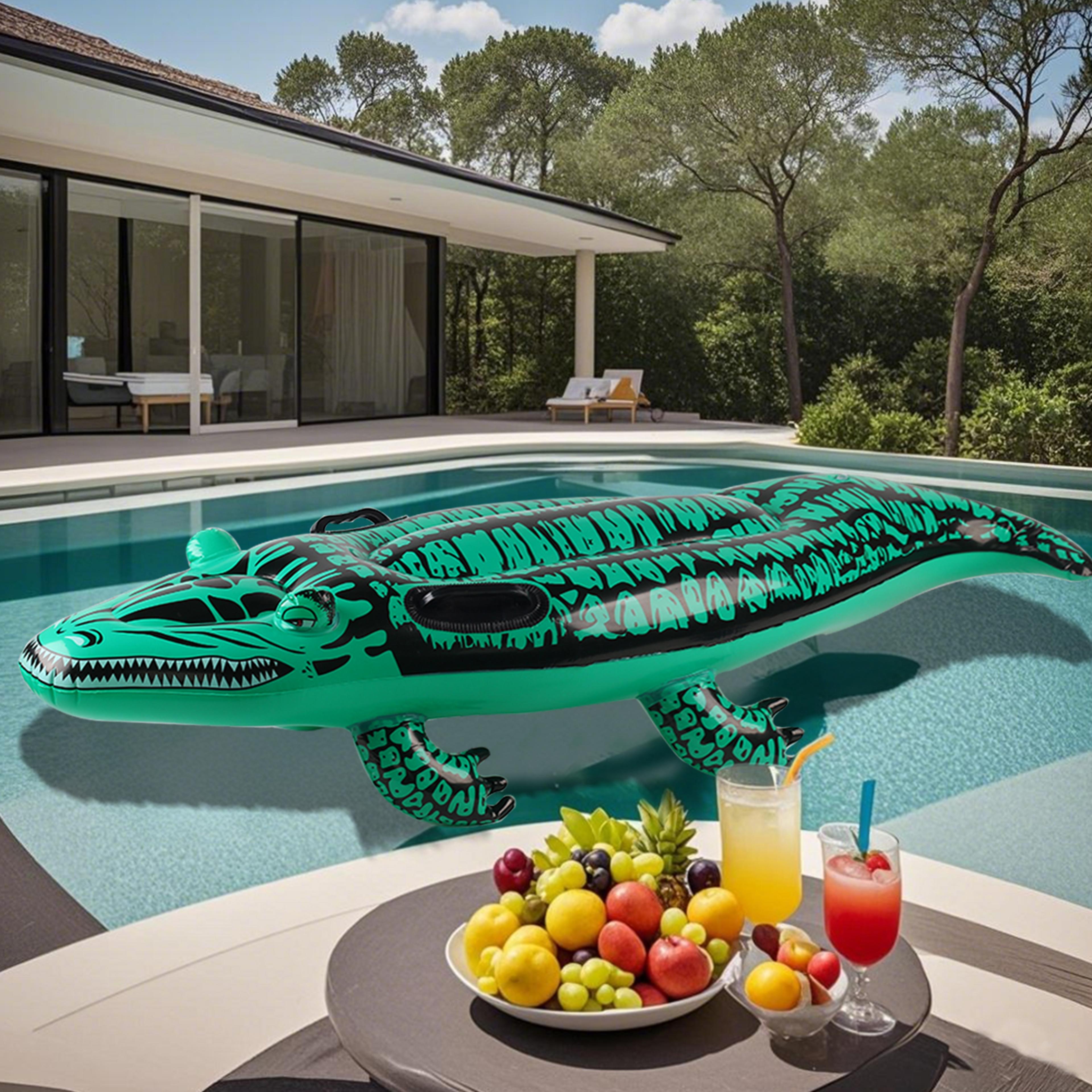 adventure inflatable crocodile pool float ride on with handles for kids & adults
