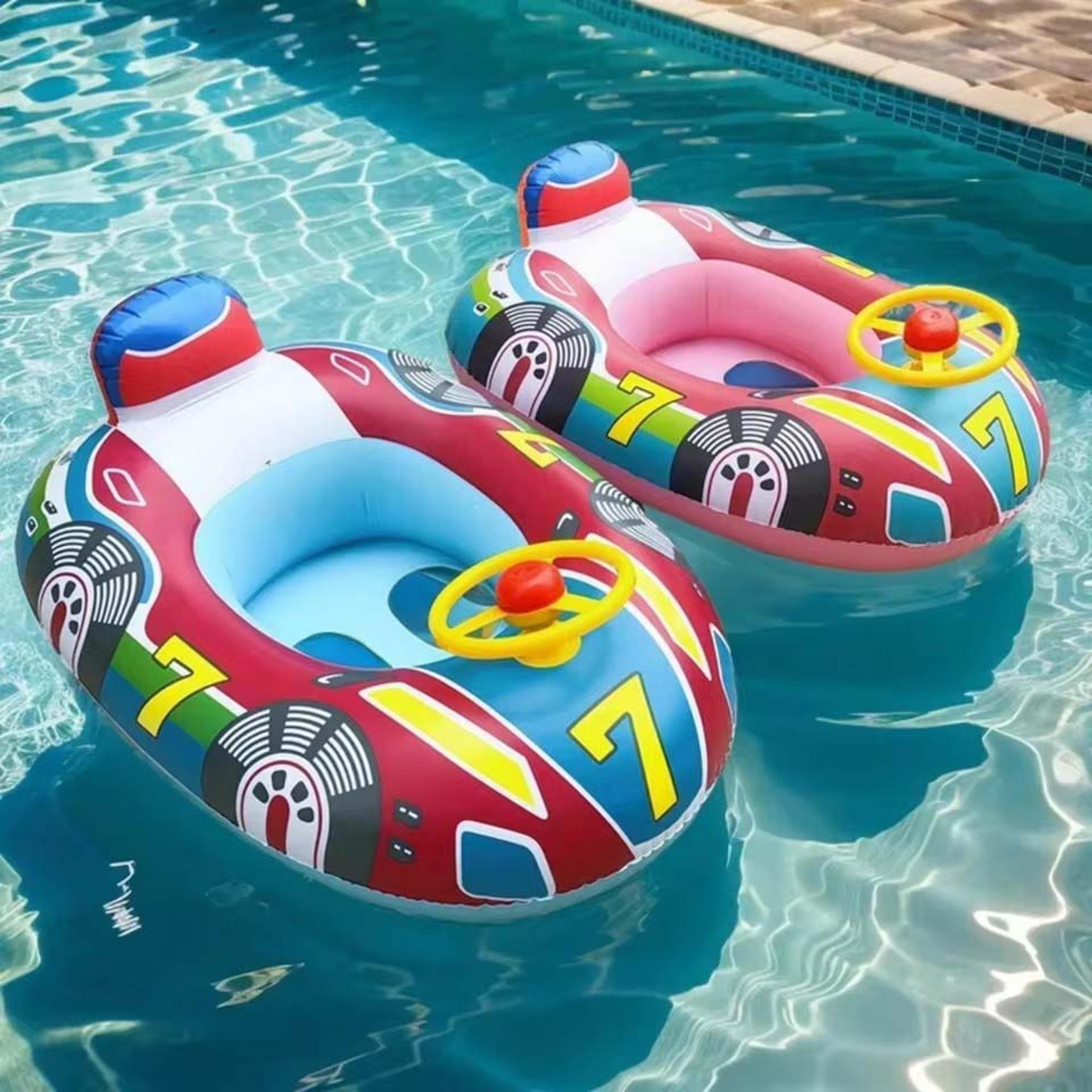 cute car baby pool float with steering wheel & handles inflatable toddler swim ring for summer water fun