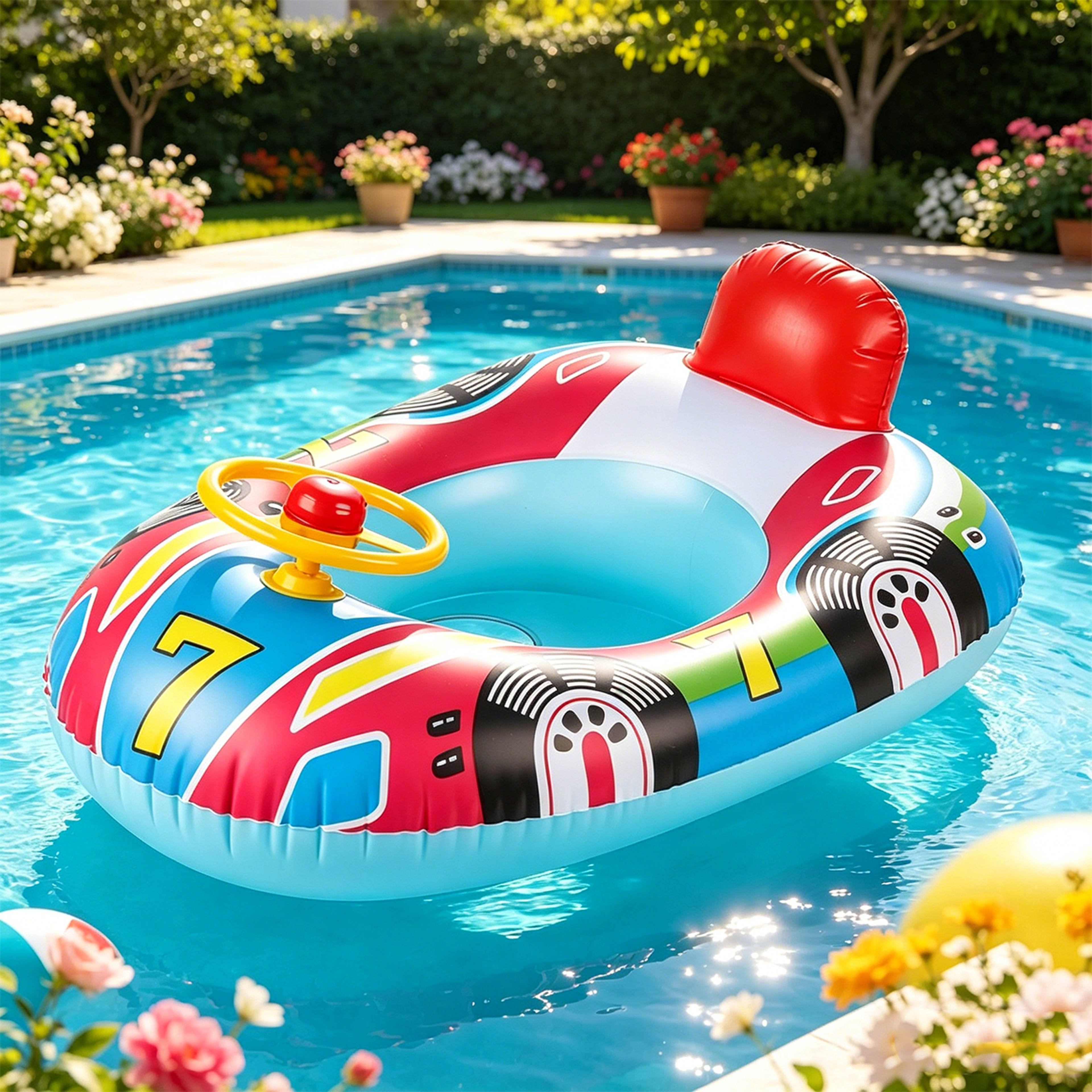 interactive steering wheel pool float durable pvc inflatable swim ring for kids water fun