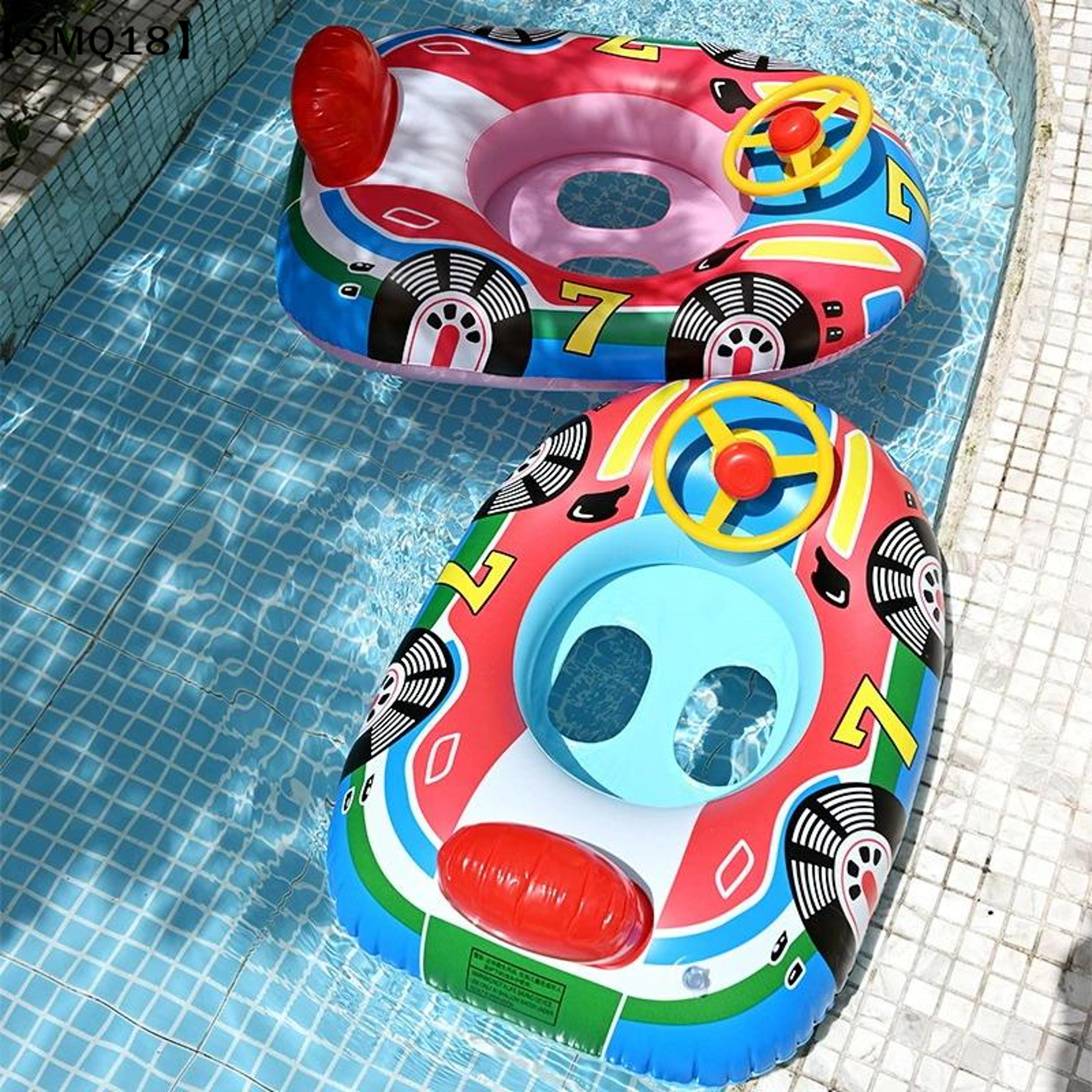cute car baby pool float with safety seat & handles toddler swim float for summer pool fun