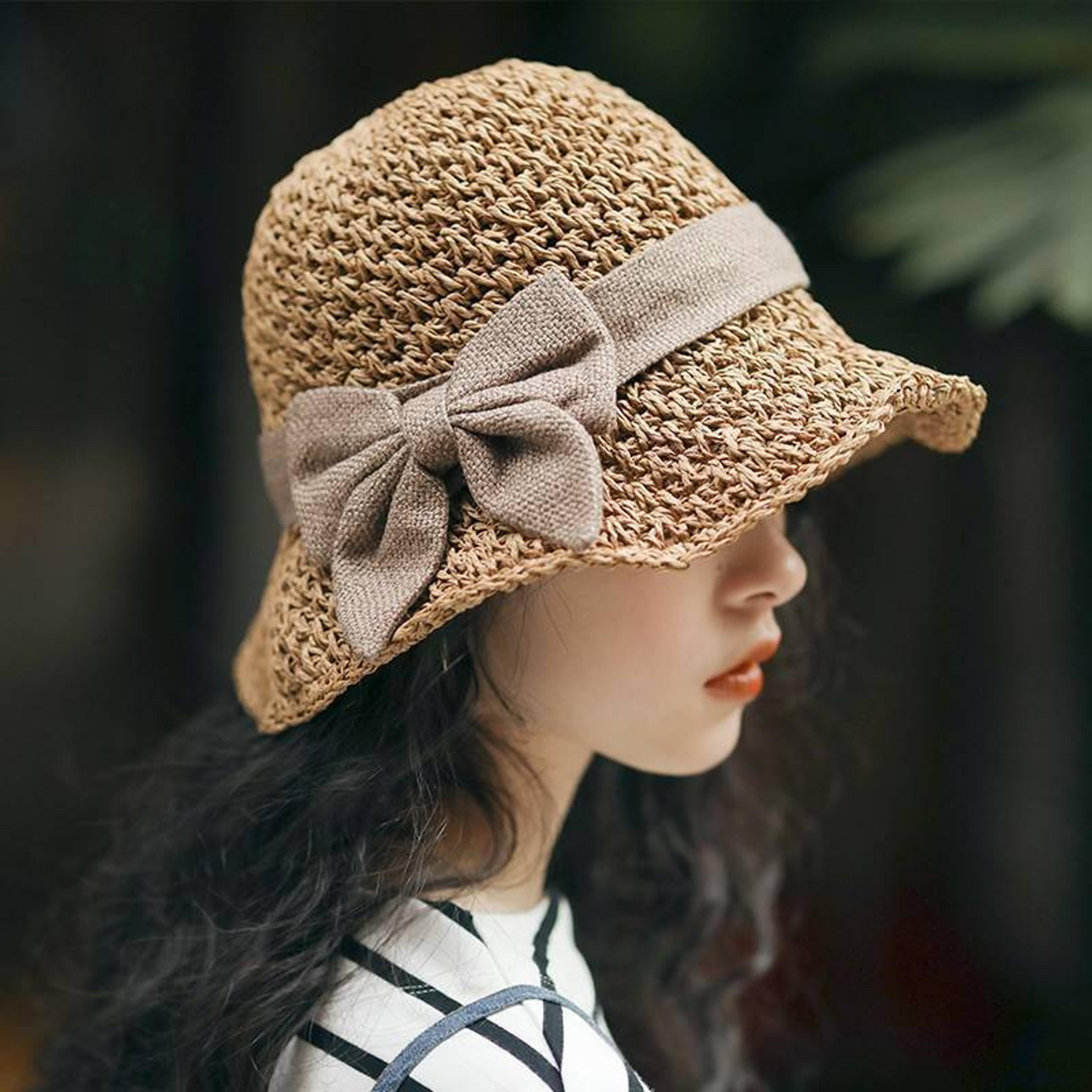 elegant straw sun hat with wide brim & bow womens uv protection beach hat