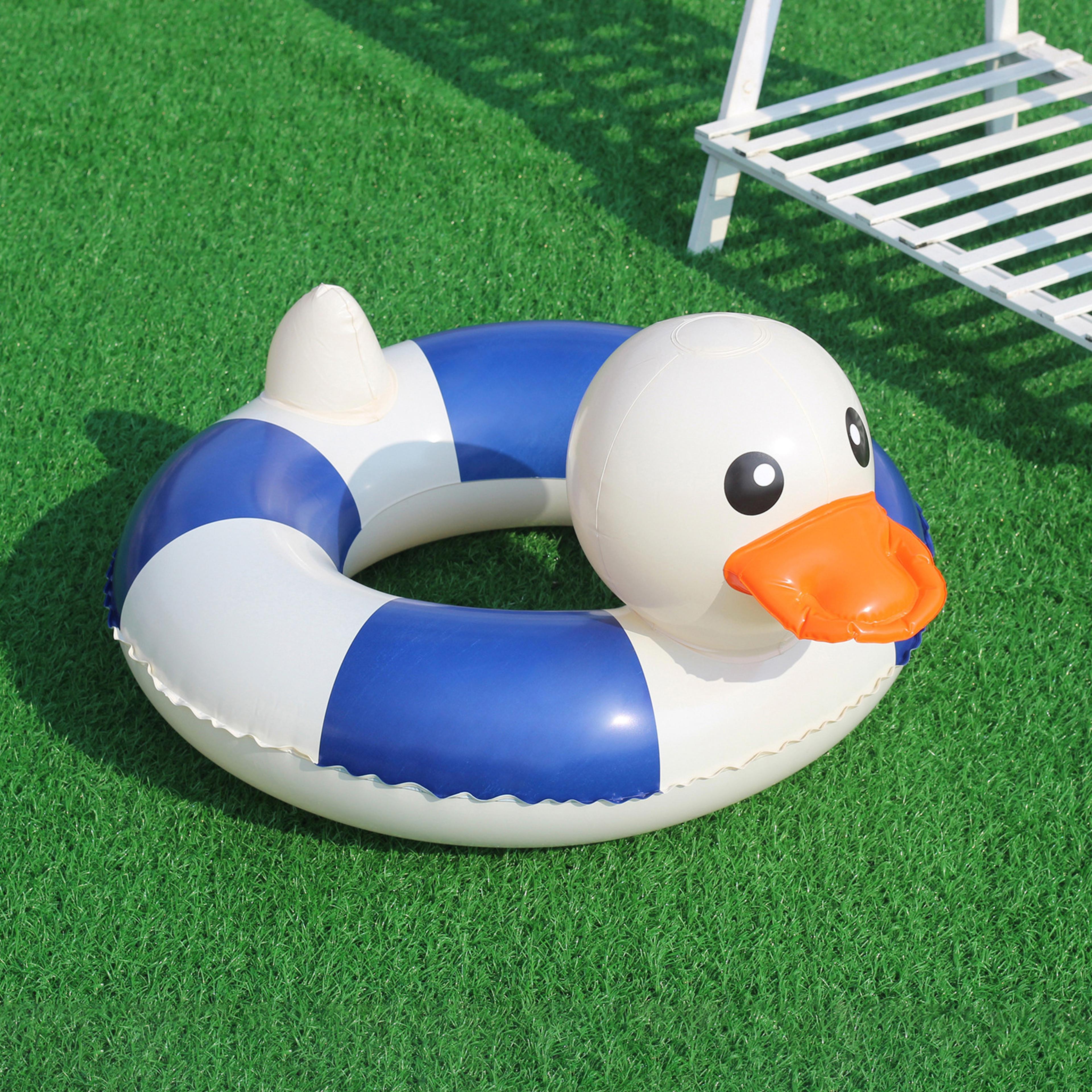 cartoon duck inflatable swim ring for kids striped pool float summer water toy