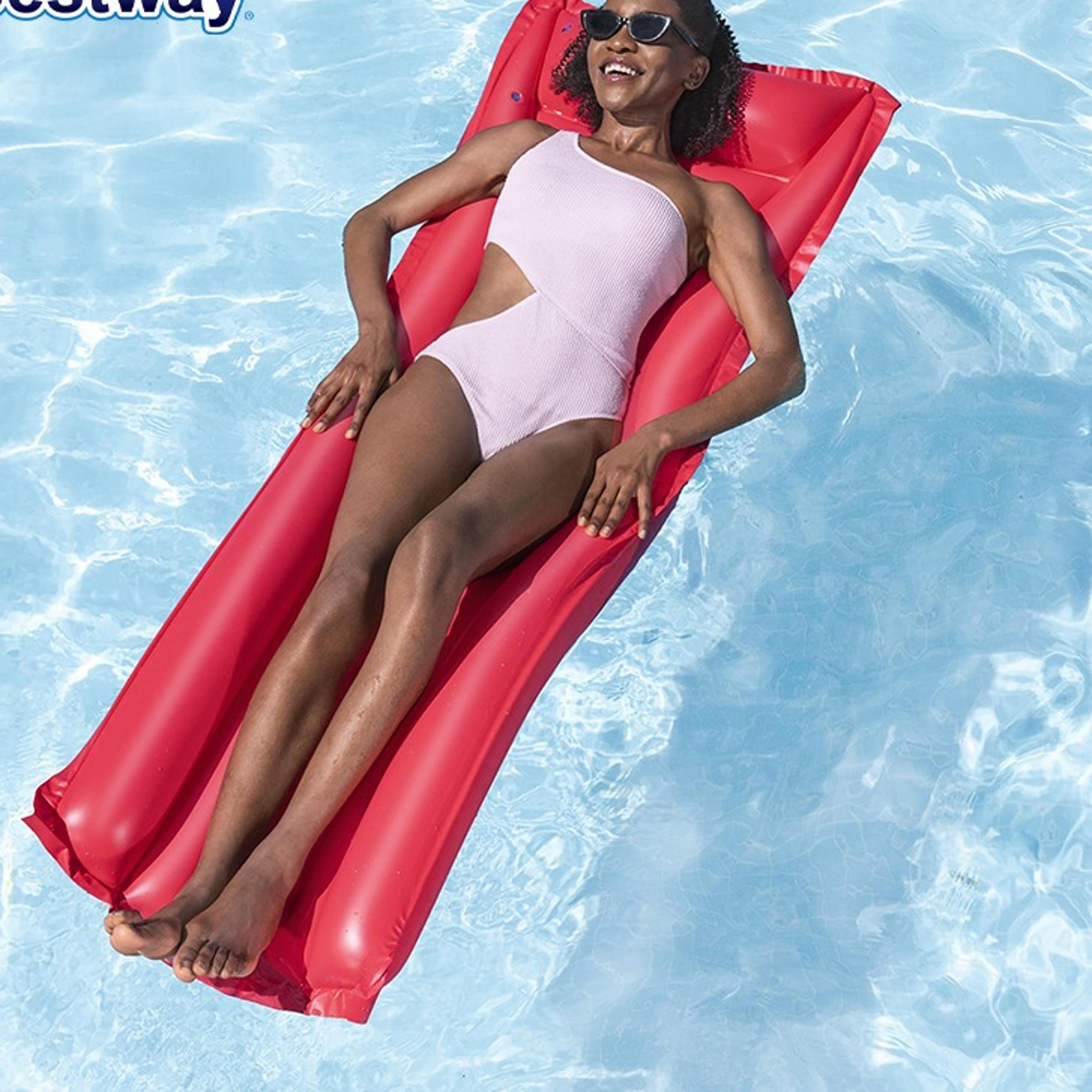 bestway adult pool float inflatable pool lounge with built in pillow for pool, beach & lake