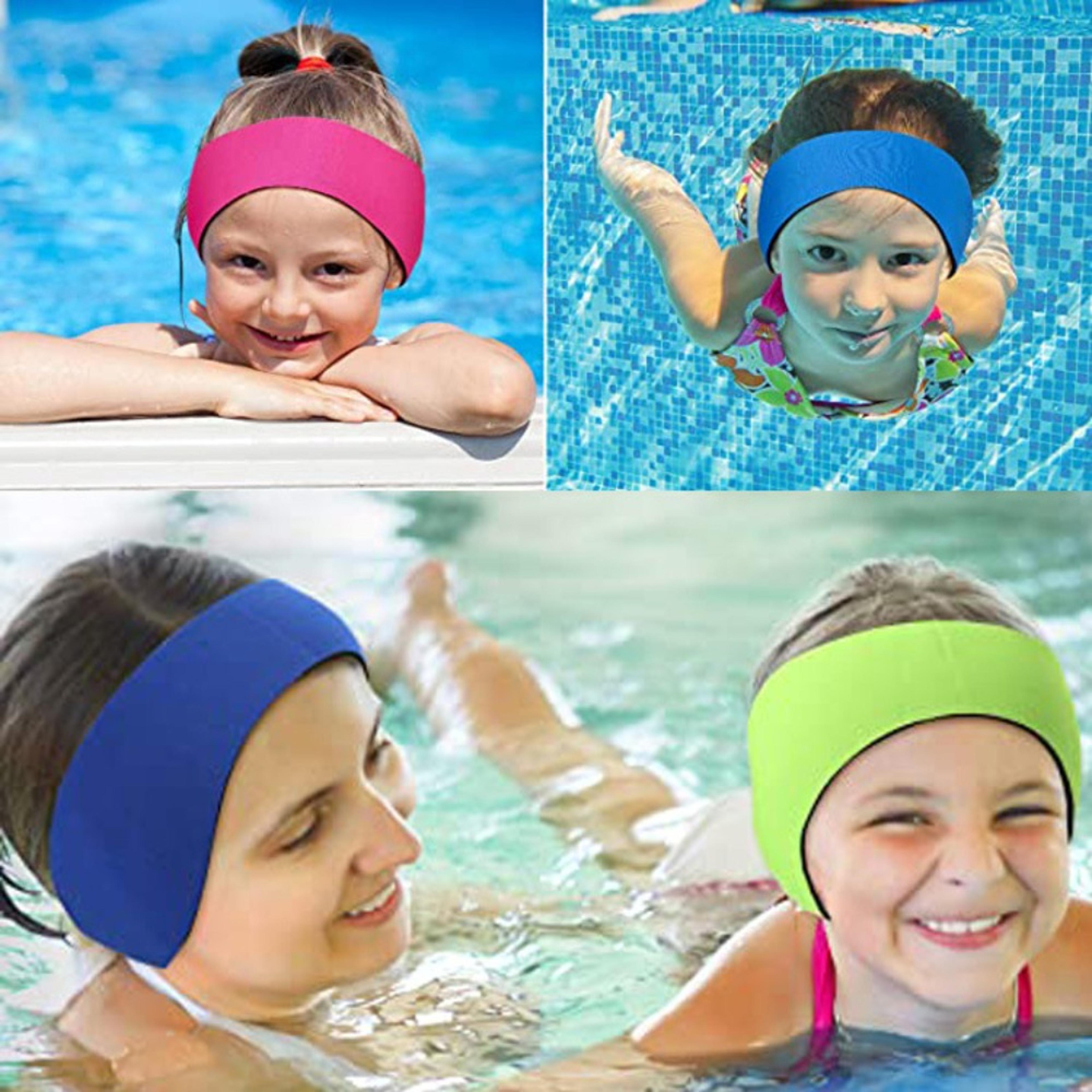 adjustable swimming ear band with waterproof ear plugs for adults & kids | soft swim ear protection headband